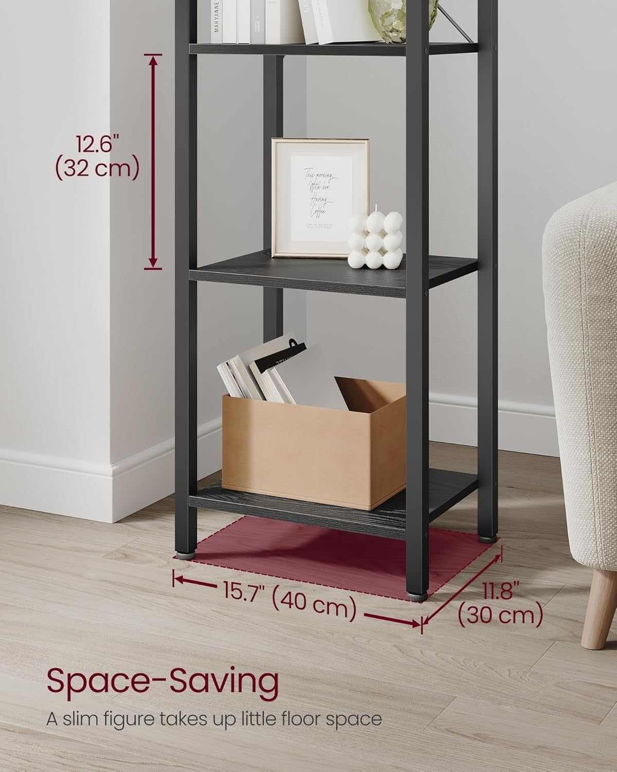 6-Tier Industrial Bookshelf 187.5cm Tall Slim Storage Unit Sturdy Steel Wood