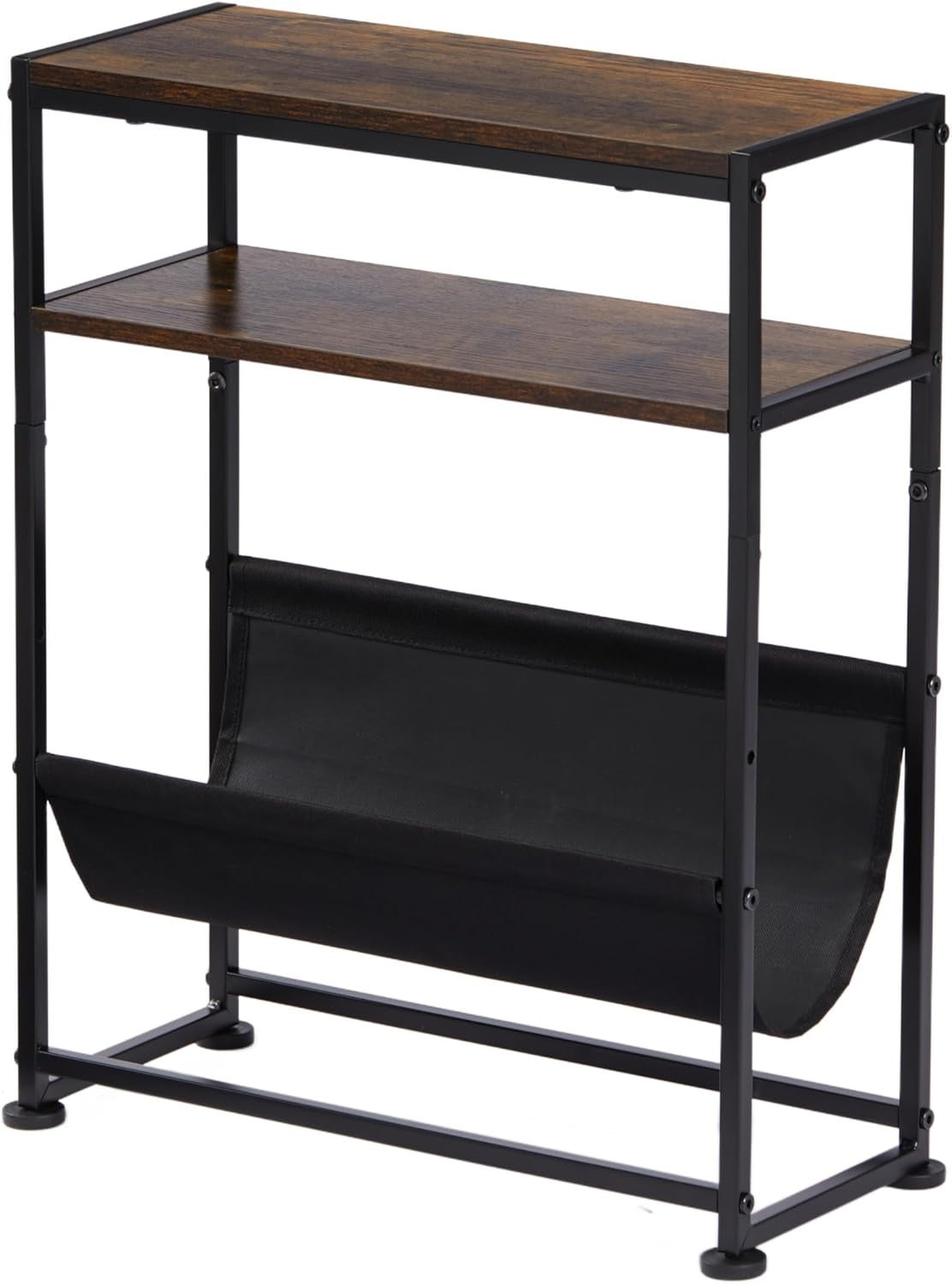 Slim Rustic Side Table with Magazine Rack – Narrow End Table for Sofa Bed