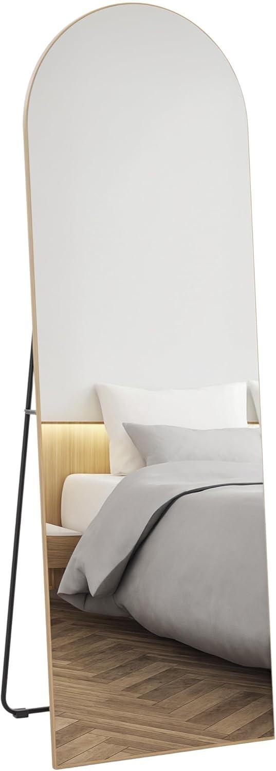 Full Length Arched Frameless Wall Mirror 50x150cm Gold Tone Stand Lean