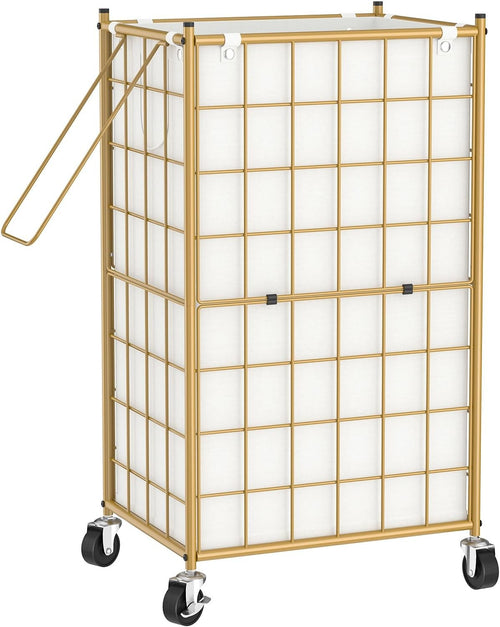 100L Rolling Laundry Hamper with Wheels Gold Metal Frame Removable Bag