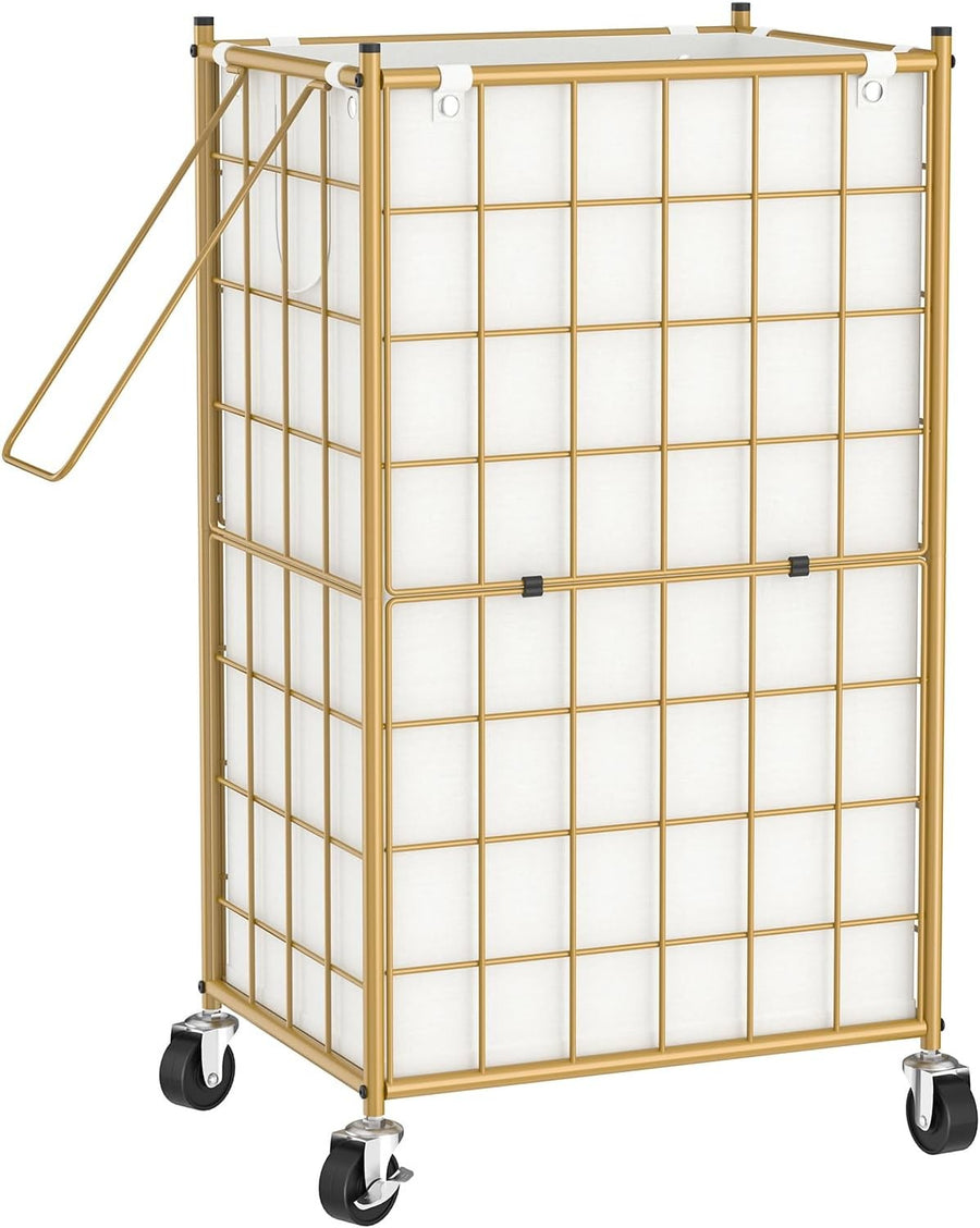 100L Rolling Laundry Hamper with Wheels Gold Metal Frame Removable Bag