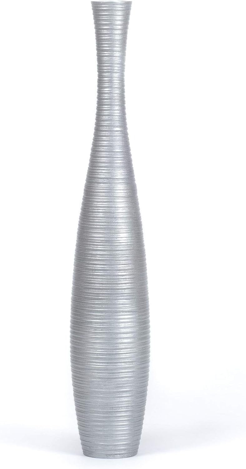 Large Silver Floor Vase 85cm Tall Wooden Decor for Pampas Grass
