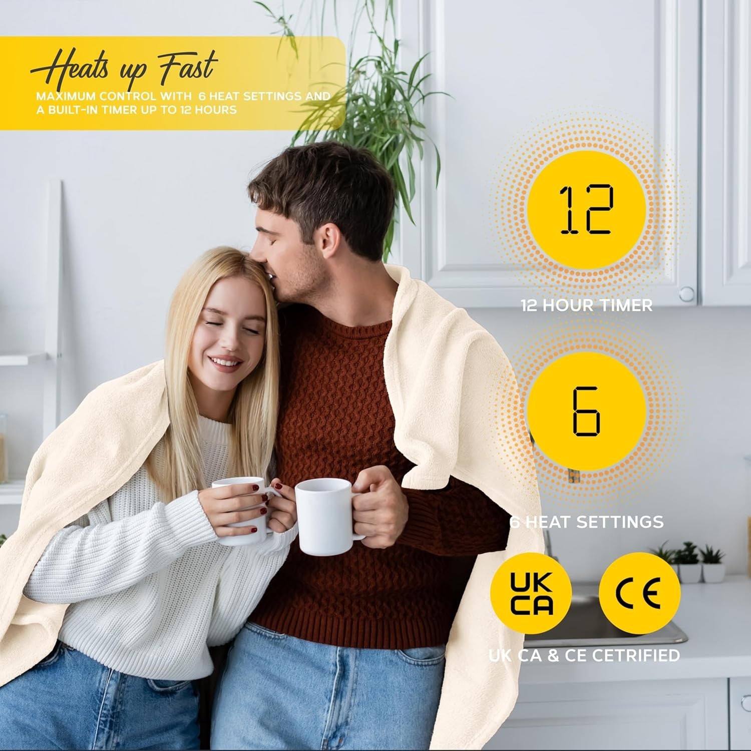 Electric Heated Throw Blanket Single 6 Heat Timer Washable 130x160cm