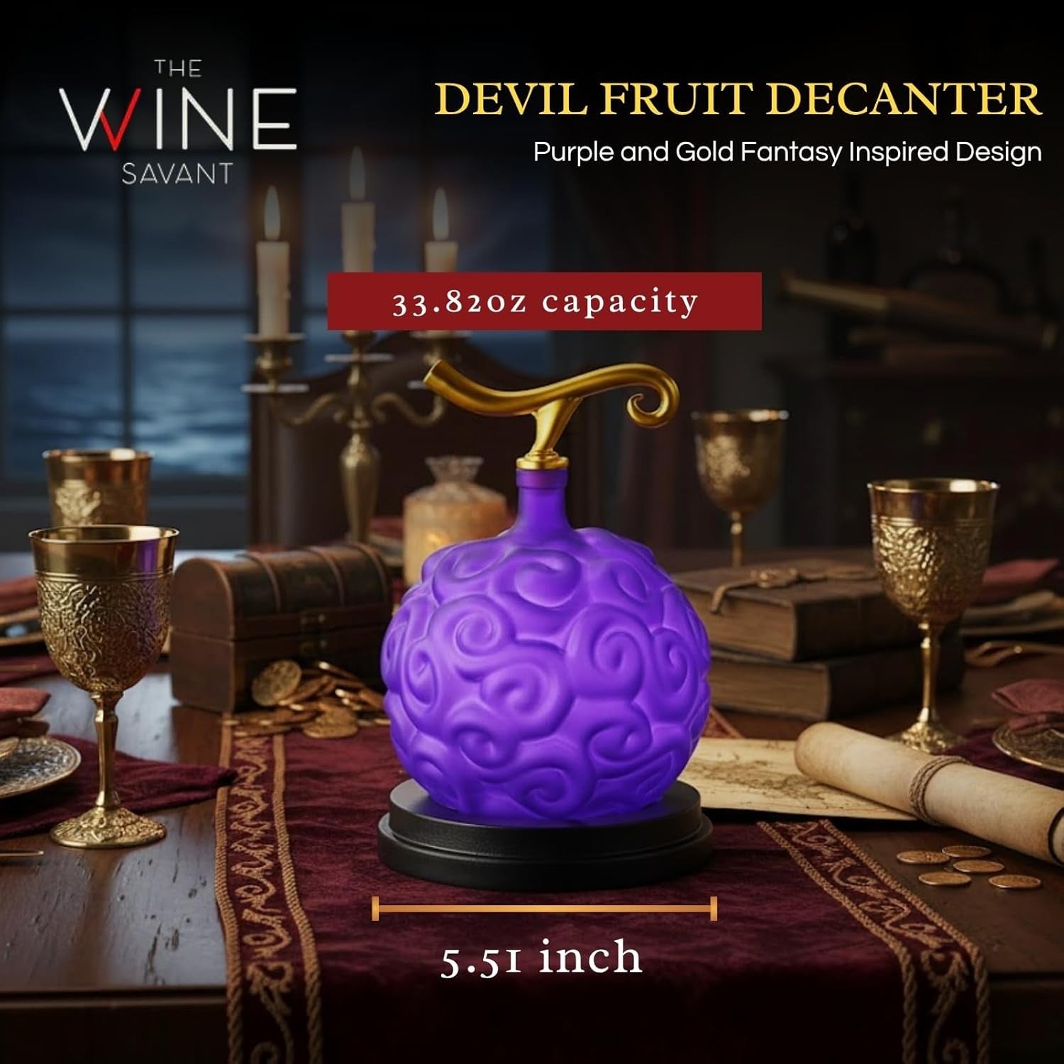Purple Devil Fruit Liquor Decanter 34oz with Wood Base Anime Display Gift