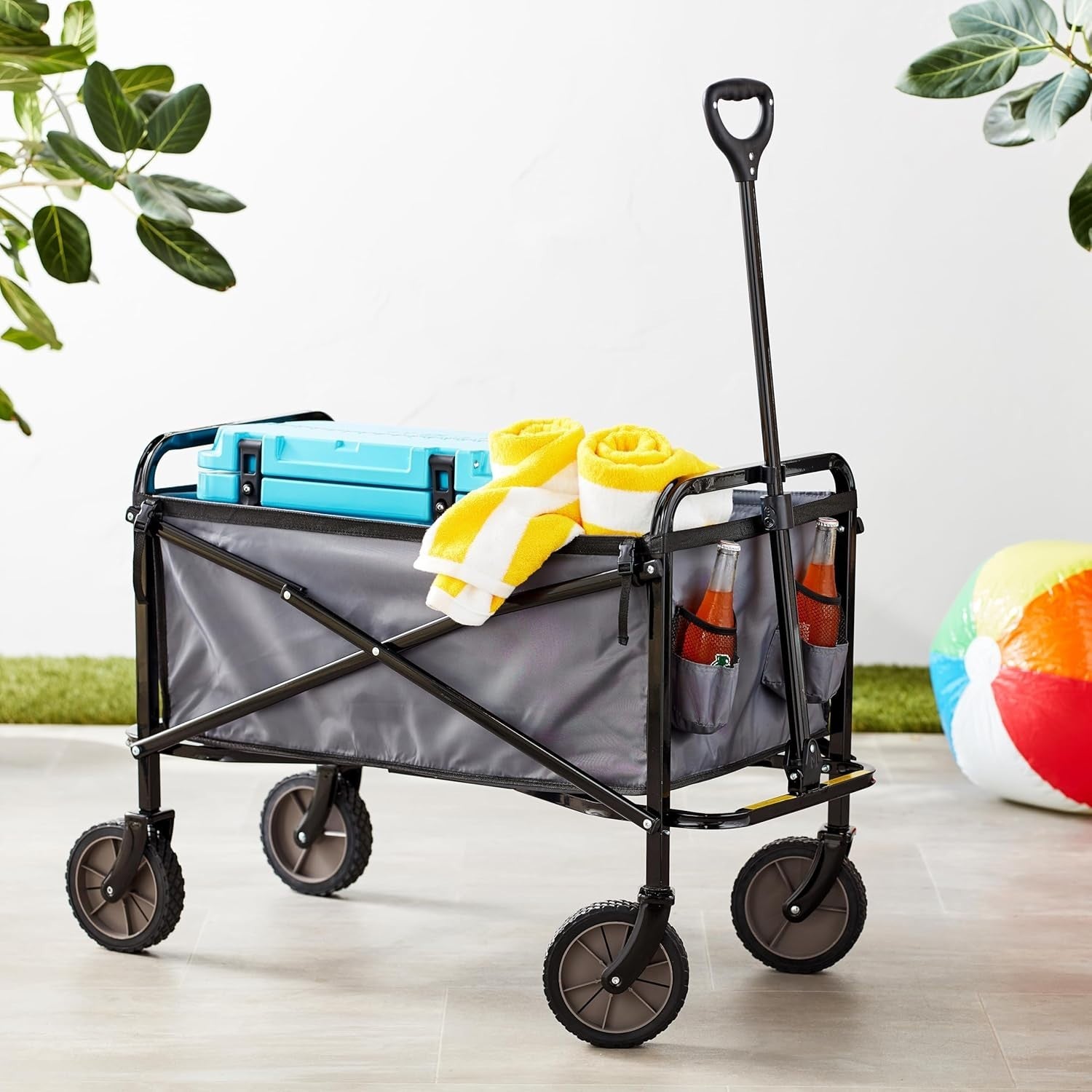 Collapsible Grey Garden Wagon Foldable Outdoor Utility Camping Festival Trolley