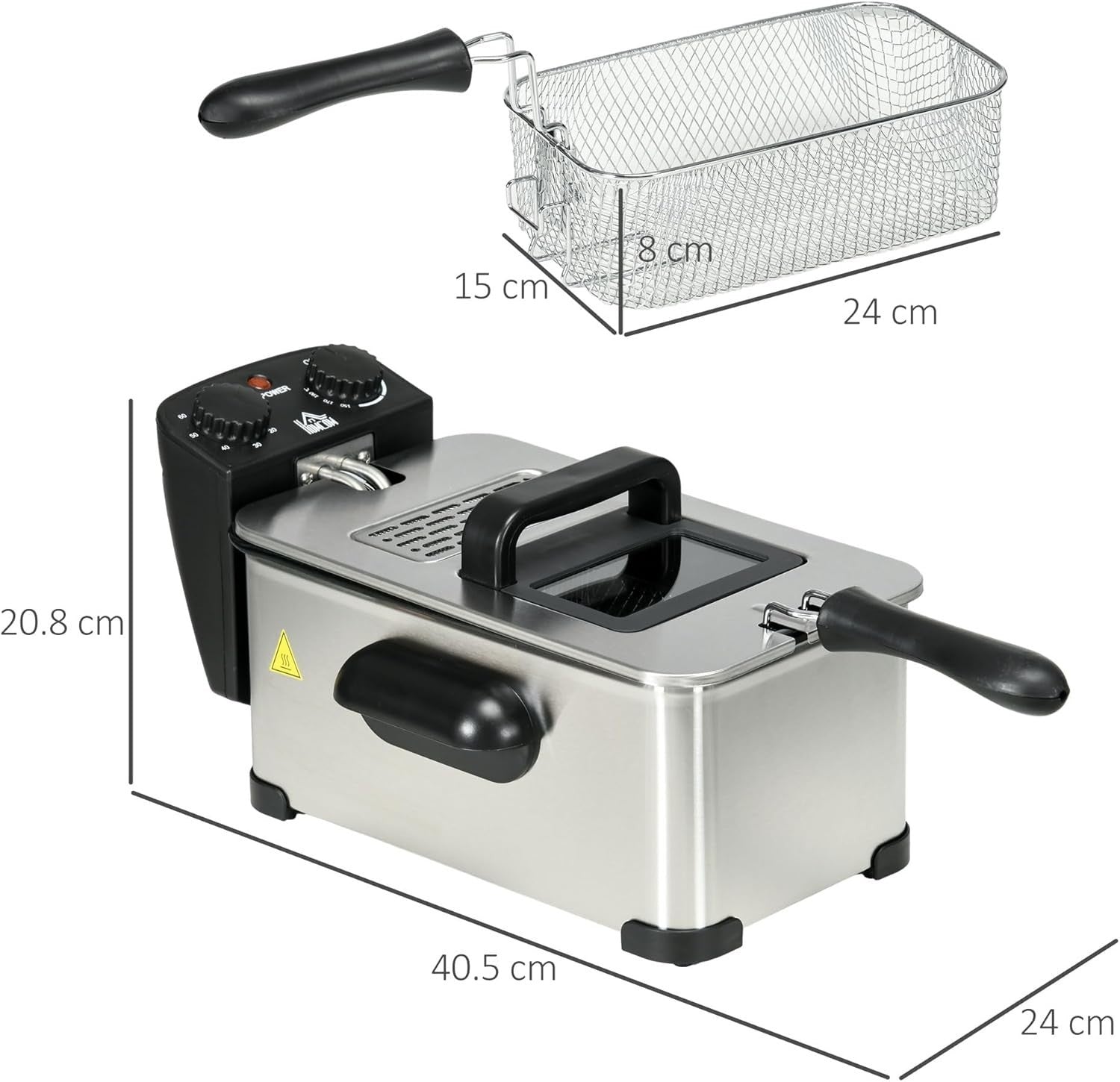 3L Electric Deep Fat Fryer 2000W Timer Adjustable Temp Viewing Window