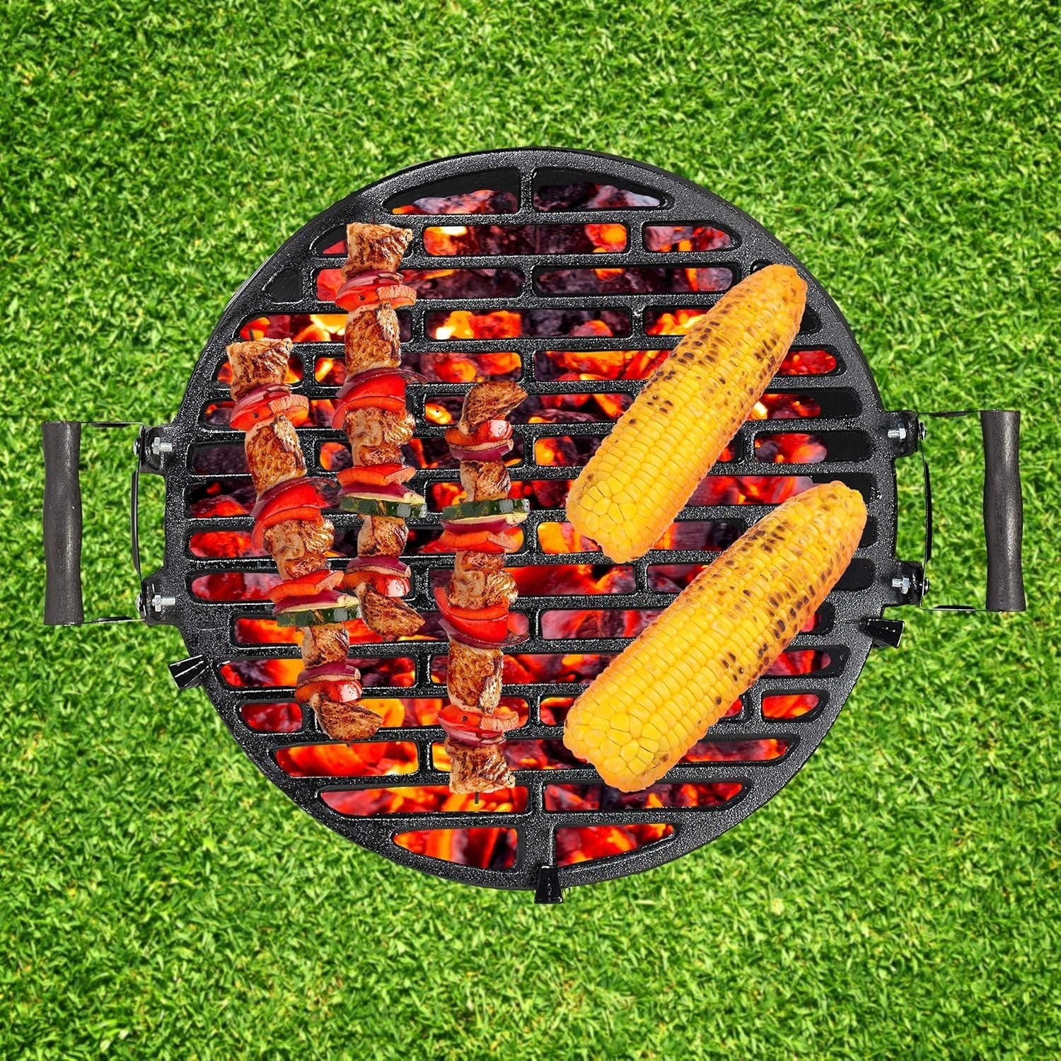 Cast Iron Charcoal BBQ Grill – Adjustable Height Portable Outdoor Barbecue