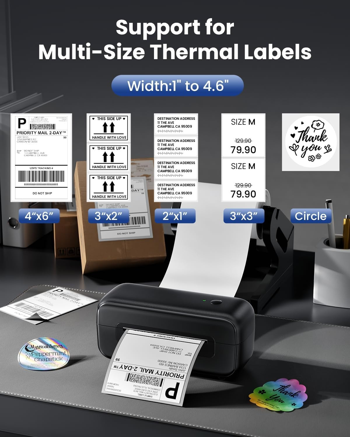 Bluetooth Thermal Shipping Label Printer 4x6 USB