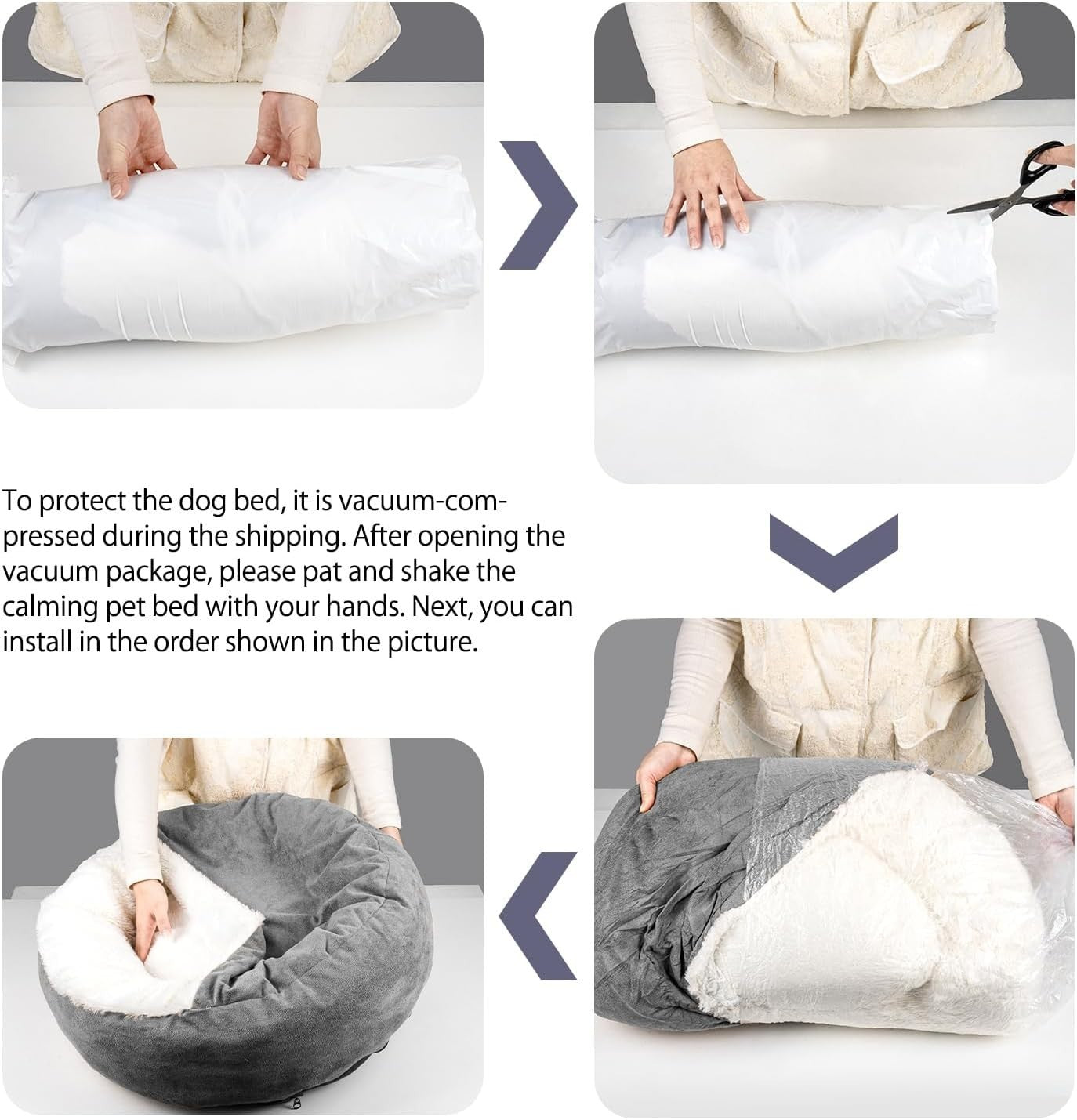 Medium Donut Dog Bed 70x70x20cm Hooded Faux Fur