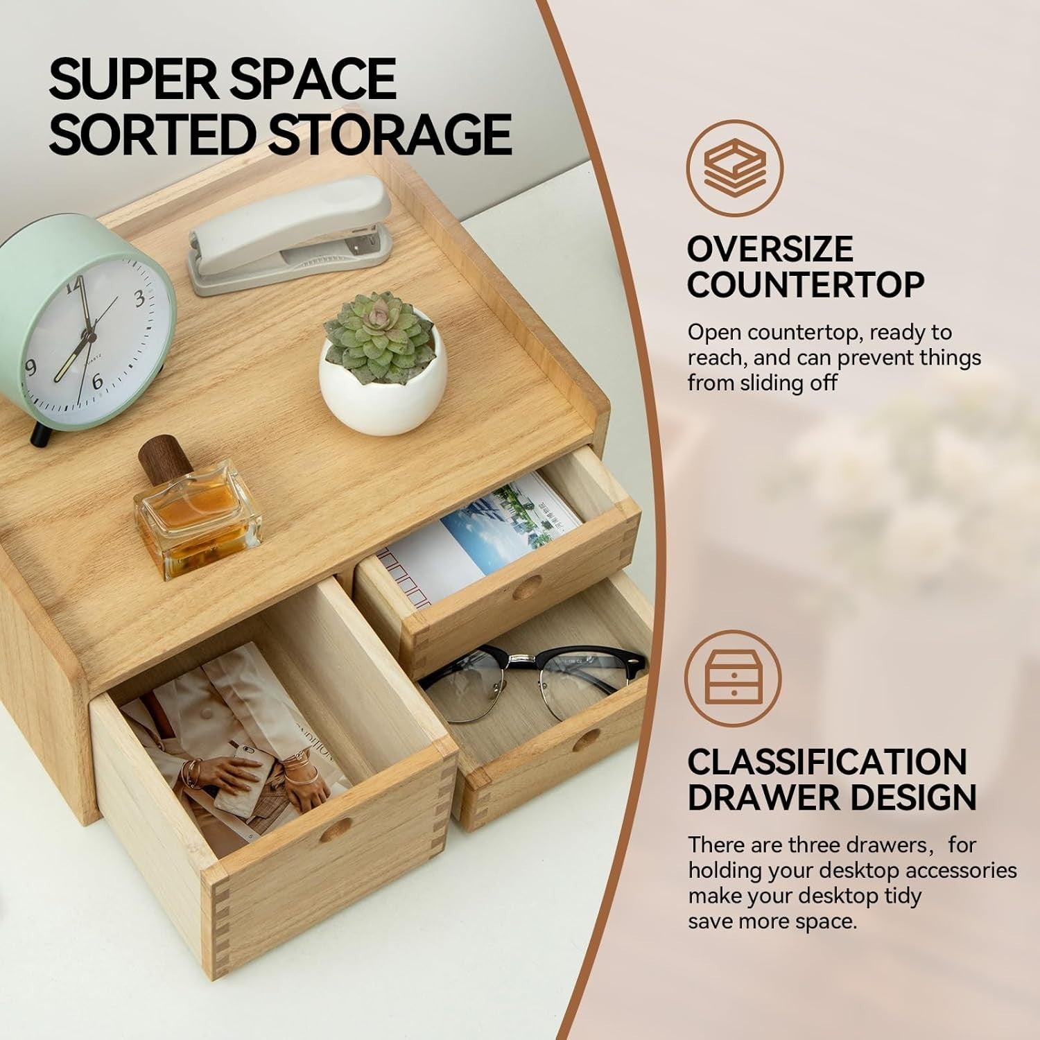 Wood Desktop Organizer with Drawers & Shelf | Office, Home Storage, Makeup