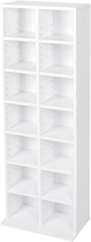 CD DVD Storage Tower Bookcase Adjustable Shelves Holds 224 Discs White