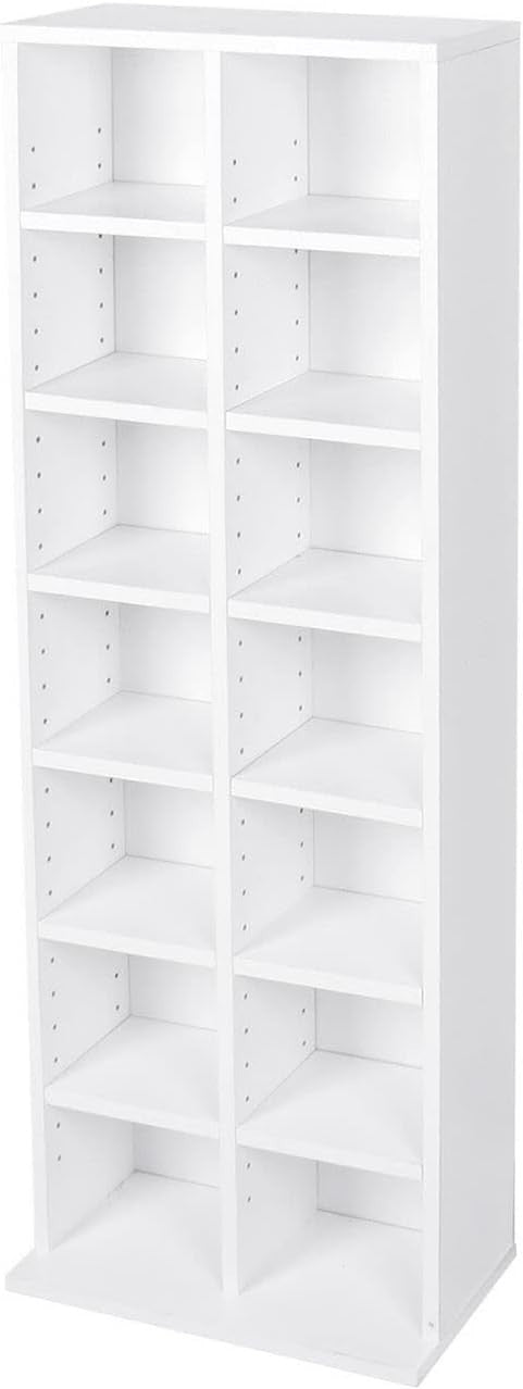 CD DVD Storage Tower Bookcase Adjustable Shelves Holds 224 Discs White