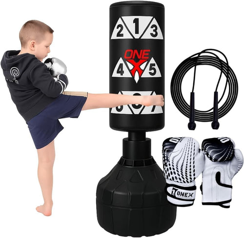 Children Freestanding Boxing Punch Bag 3.5FT Gloves Set Home Play