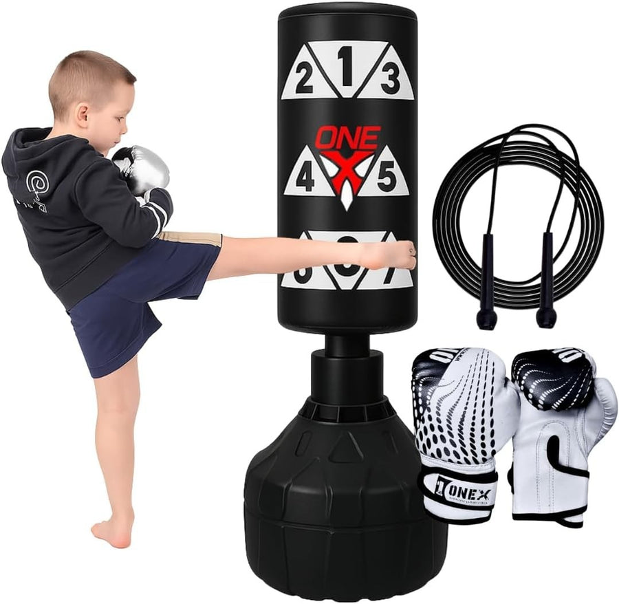 Children Freestanding Boxing Punch Bag 3.5FT Gloves Set Home Play