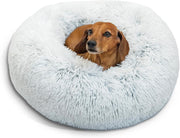 Calming Donut Dog Bed 23x23 Shag Fur Anti Anxiety Small Frost