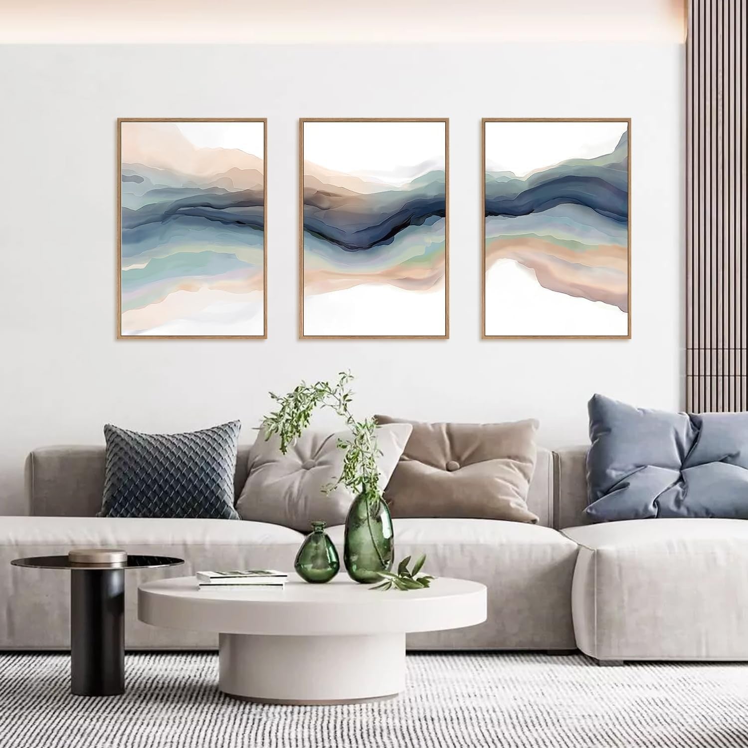 3 Piece Modern Wave Abstract Canvas Wall Art 30x40 cm Framed