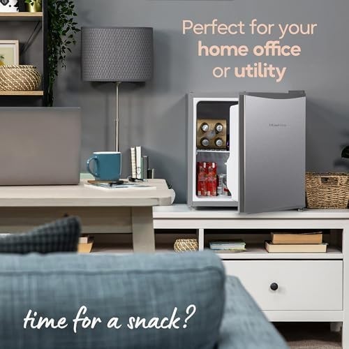43L Tabletop Mini Fridge Compact Silver Small Refrigerator with Ice Box
