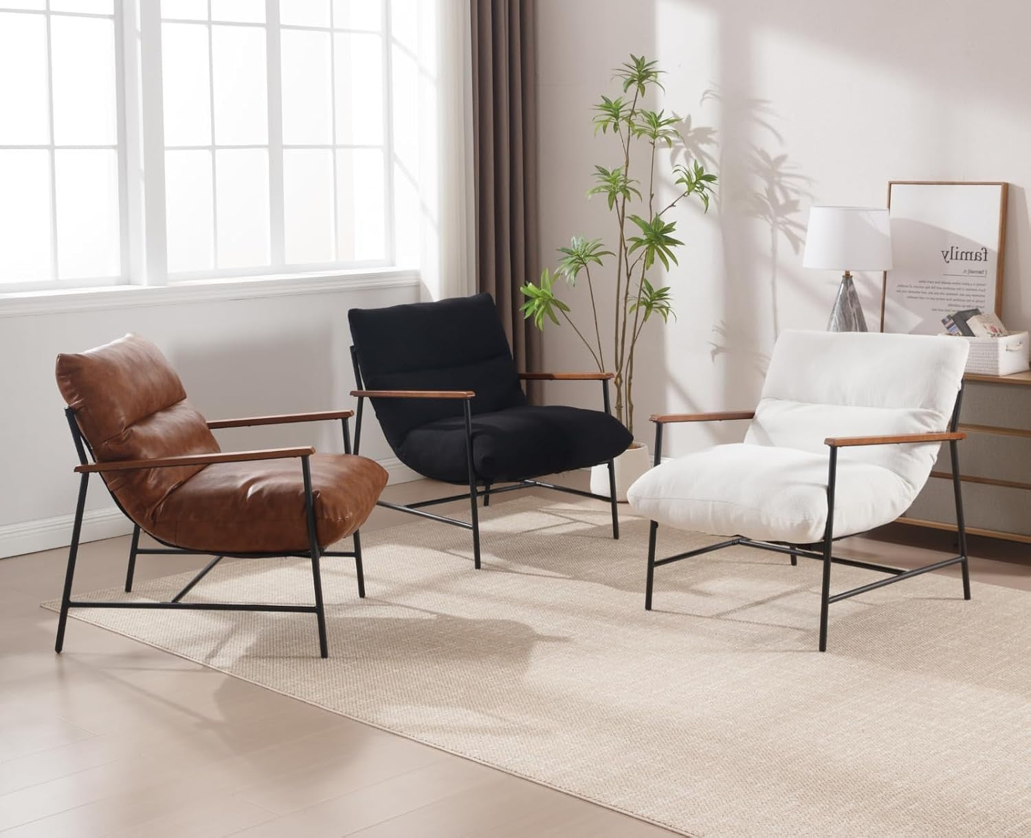 Modern PU Leather Accent Chair Brown Armrest Lounge Office Seat