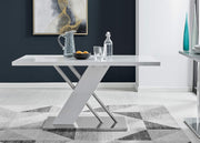 White Gloss Dining Table 150cm – Modern Steel Base, Sleek & Durable