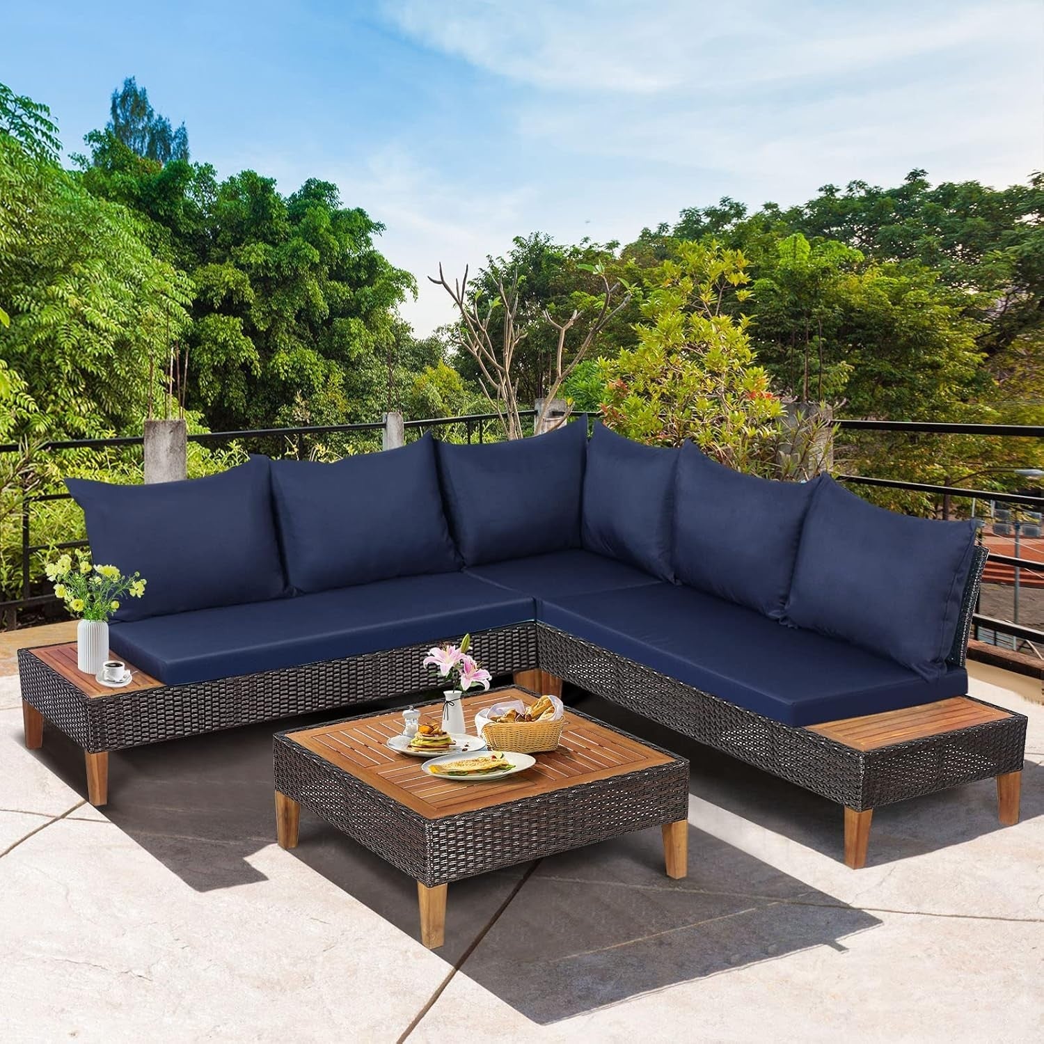 5 Seater Rattan Garden Sofa Set Outdoor Patio Furniture w/ Cushions Table