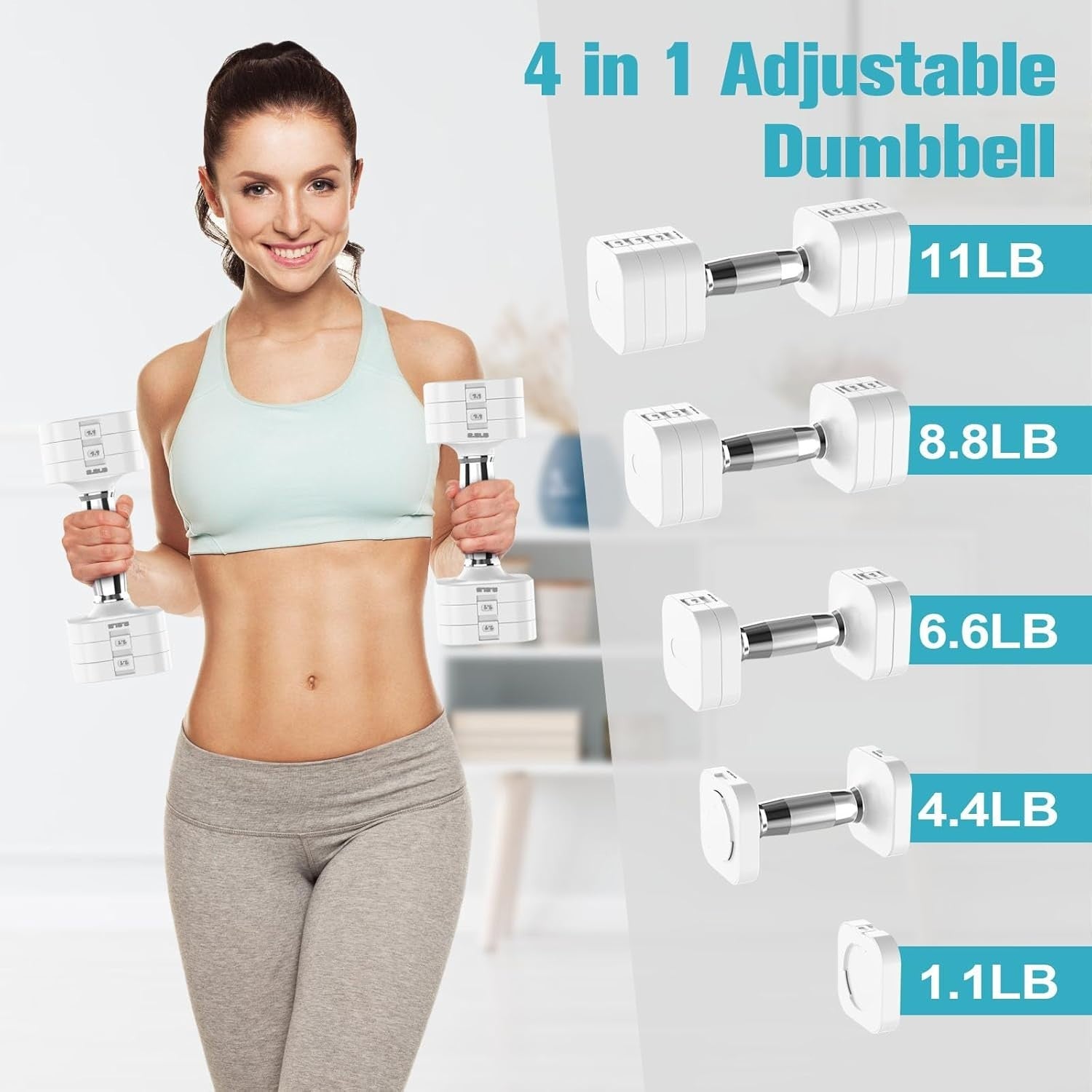 22LB Adjustable Dumbbells Pair 4-Level Double Lock Anti-Roll Home Gym