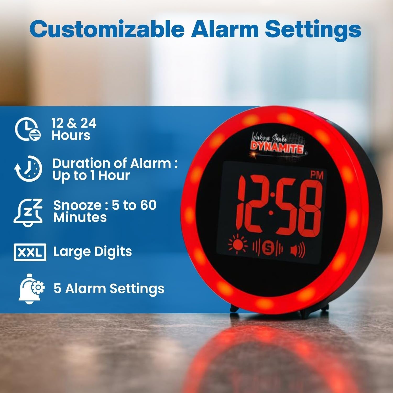 Black Extra Loud Vibrating Alarm Clock Bed Shaker Flashing Light USB