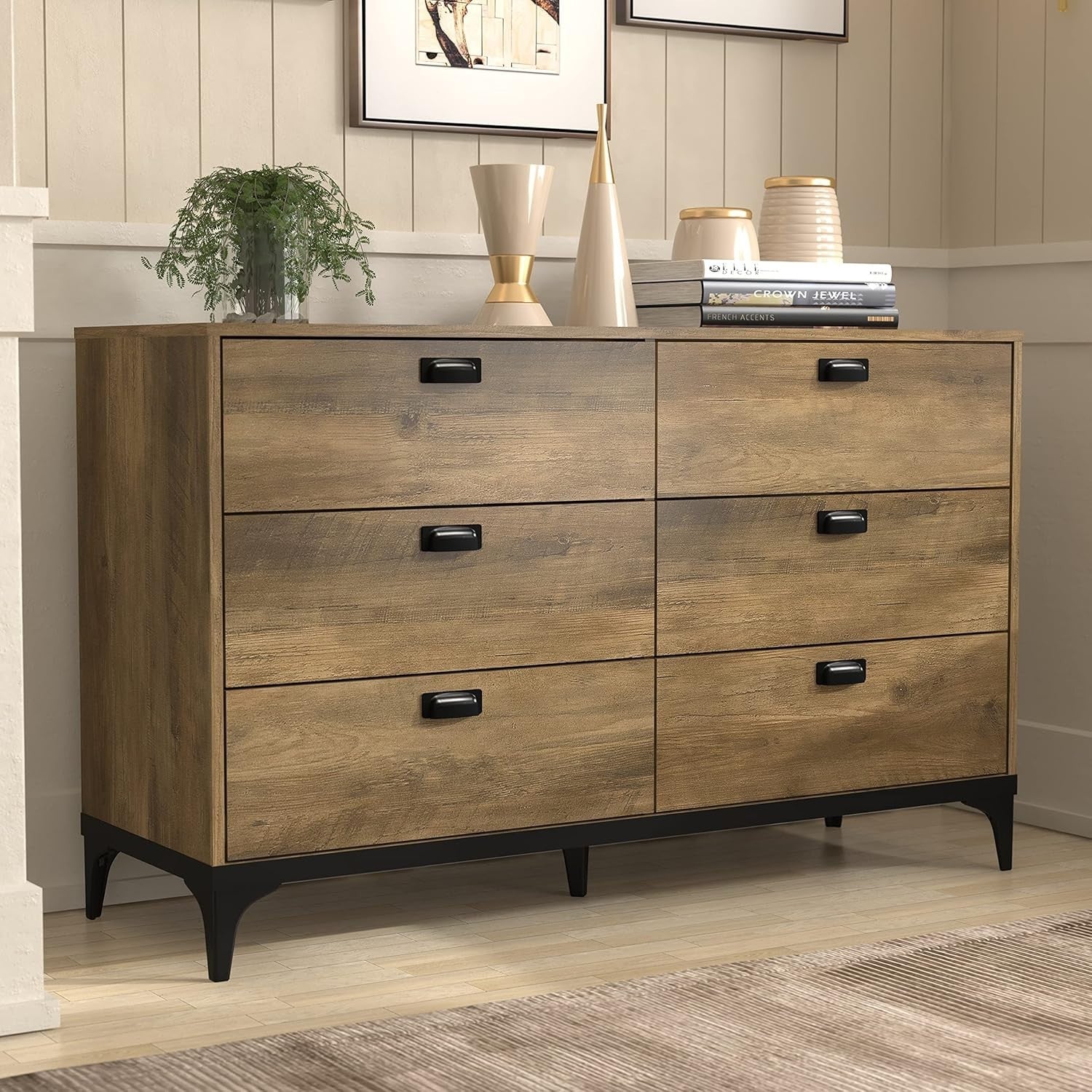 6 Drawer Chest Knotty Oak Storage Cabinet Bedroom Hallway Organizer