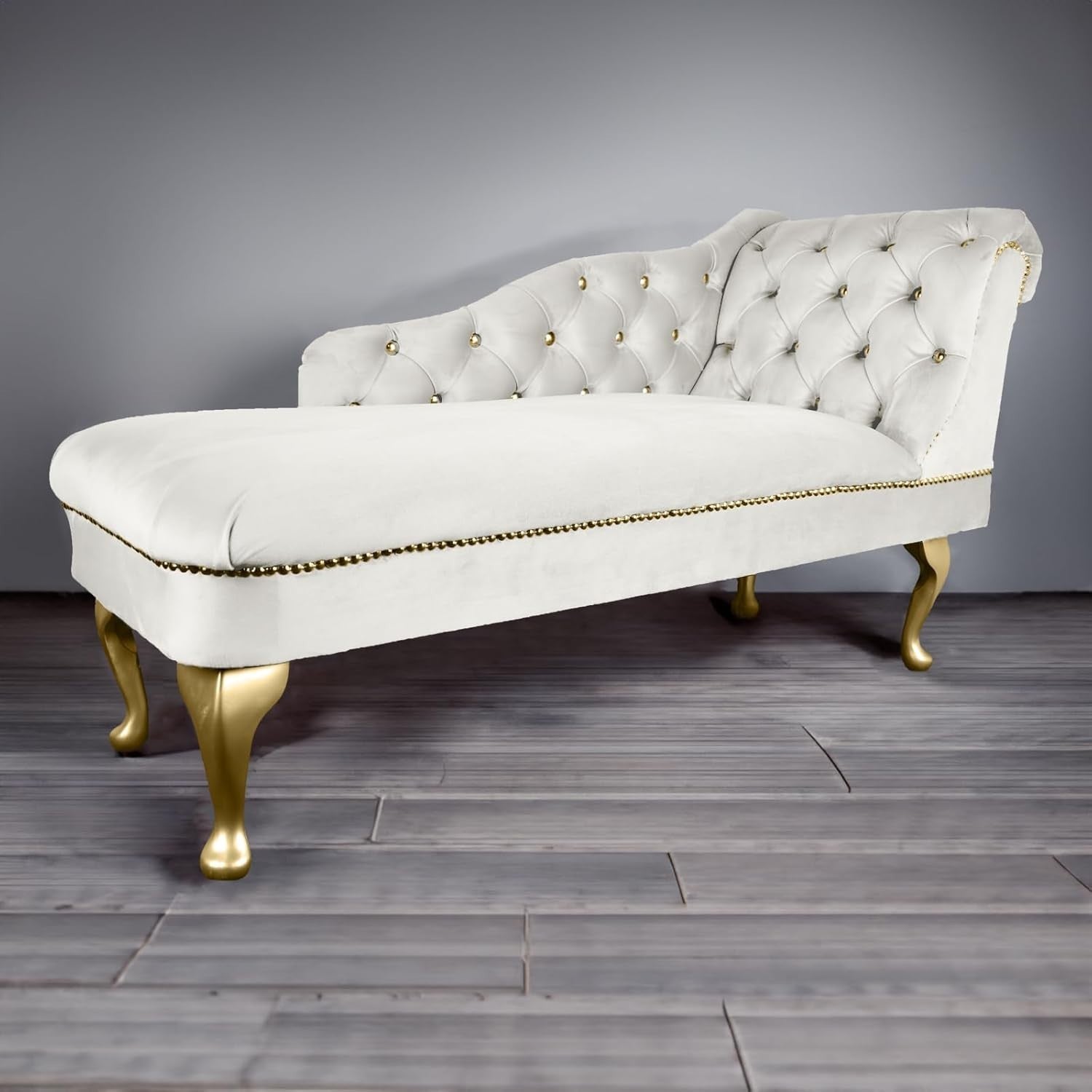 Velvet Chaise Lounge Right Hand Tufted Accent Sofa Cream Chair Bedroom 133cm