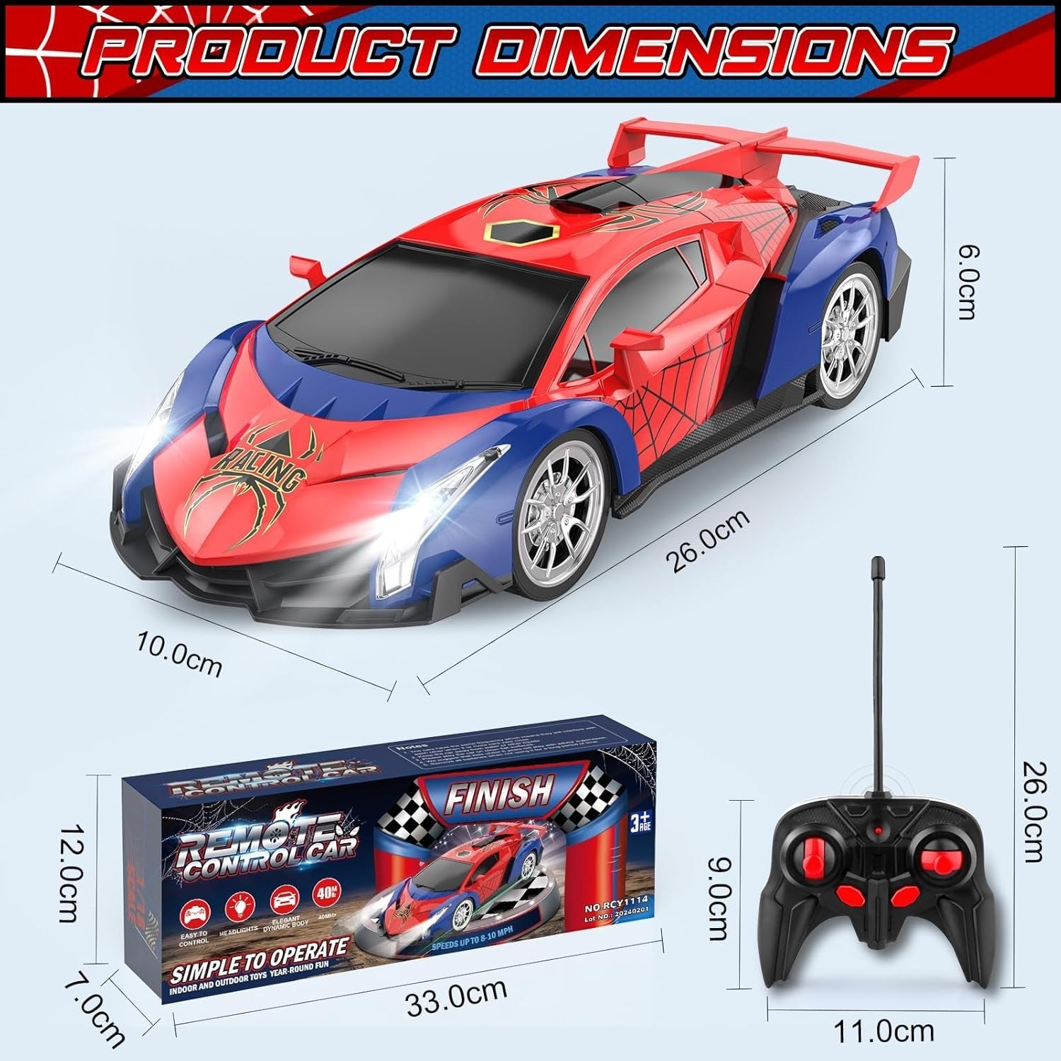 Spider RC Car 1:18 High Speed Remote Control Toy with LED Lights Kids 3+