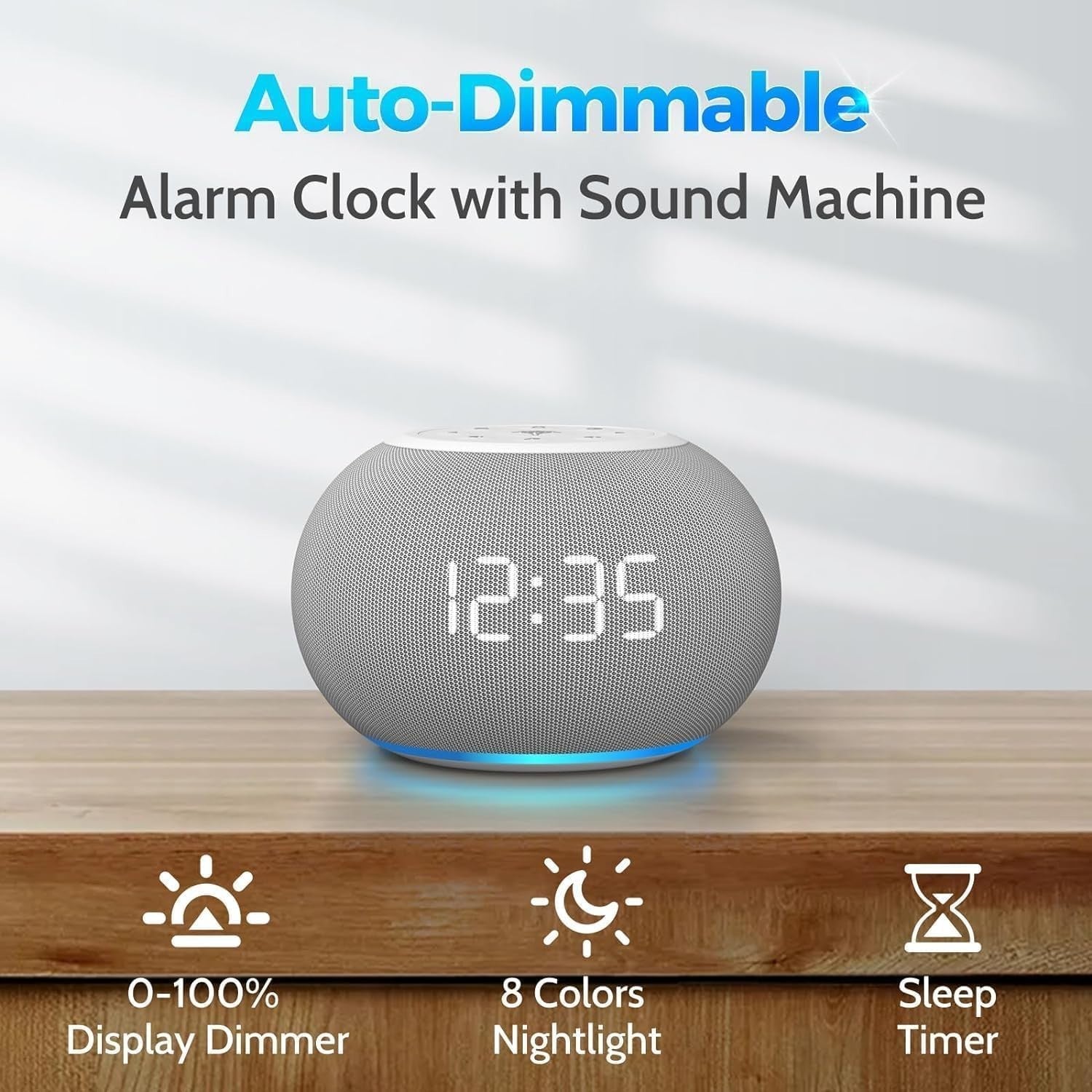 Sound Machine Alarm Clock Night Light Auto Dimming White Noise Timer