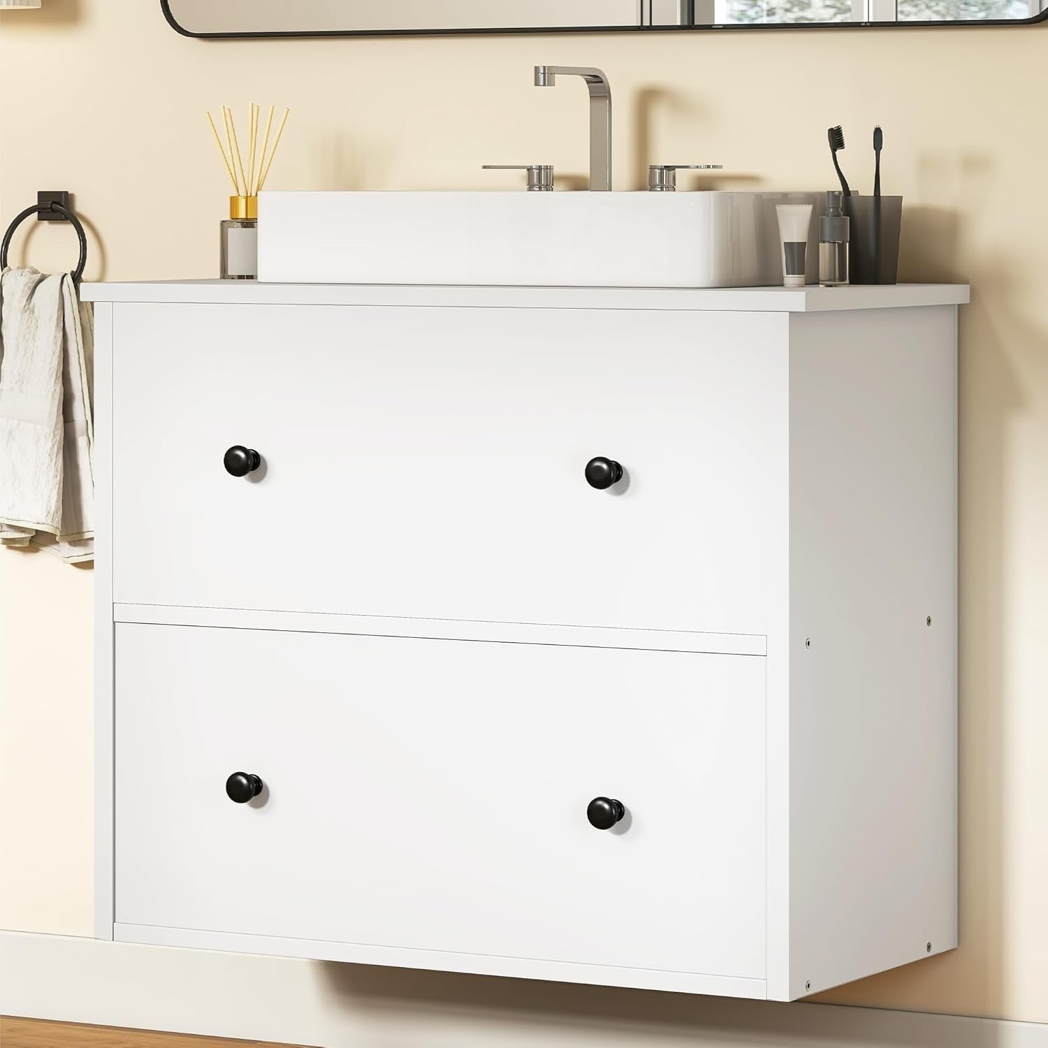 Under Sink Bathroom Cabinet White – 2 Drawer Storage Unit for Compact Bathrooms