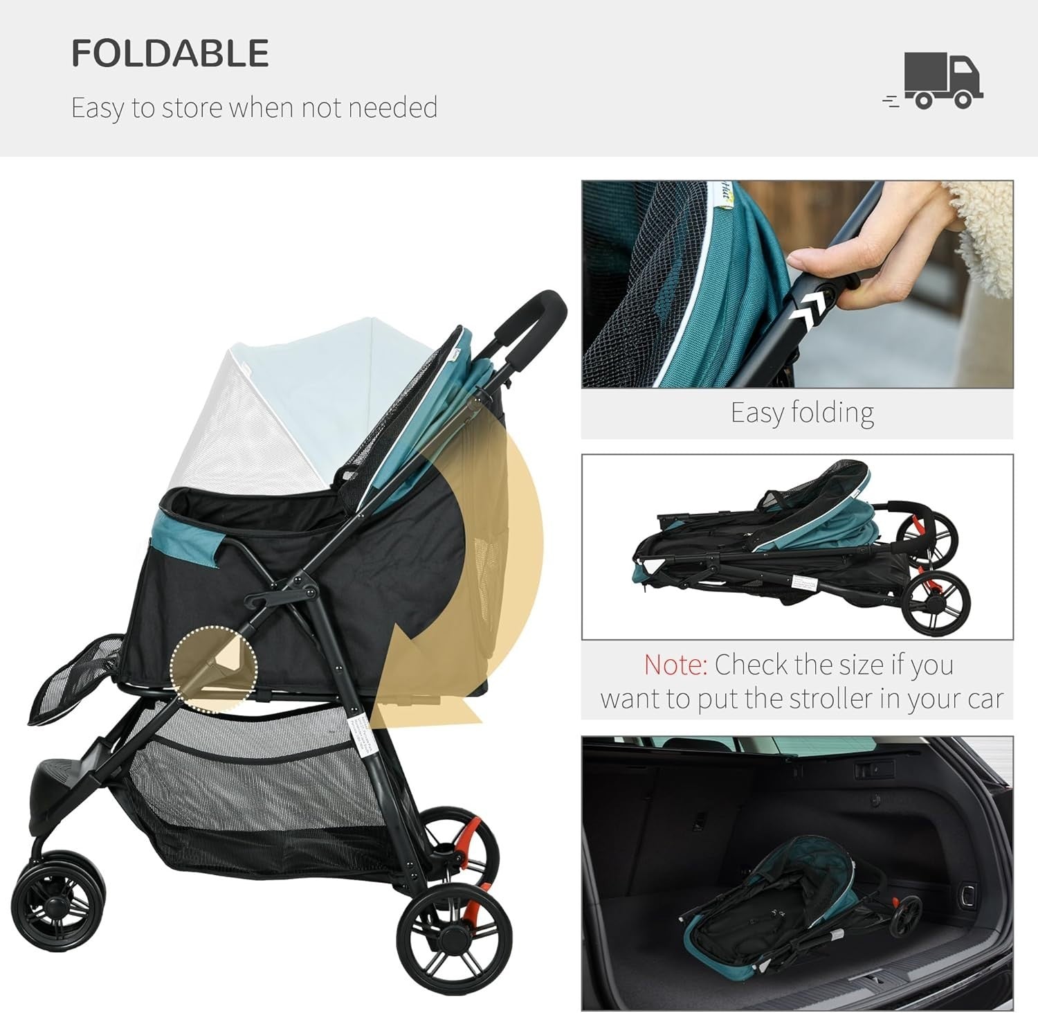 3 Wheel Dog Pram with Rain Cover Foldable Pet Pushchair Small Dogs