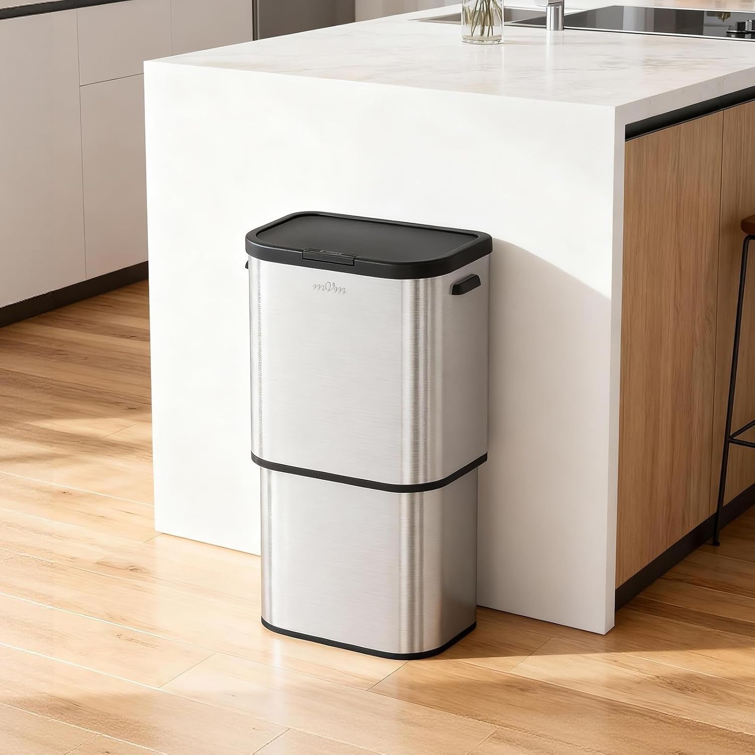 70L Kitchen Trash Bin | Stainless Steel Large Garbage Bin with Lid