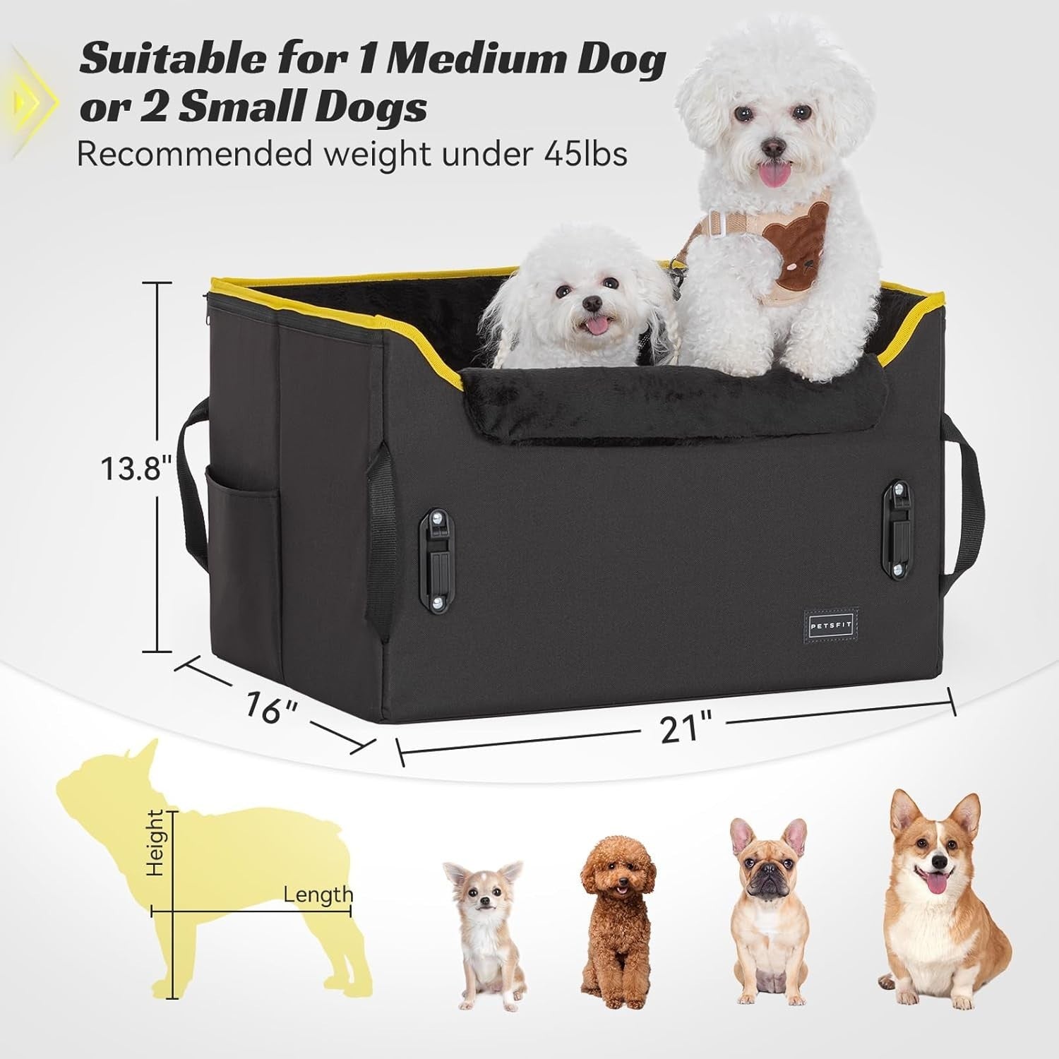 Dog Booster Car Seat Adjustable Height Waterproof Travel Bed 25lb