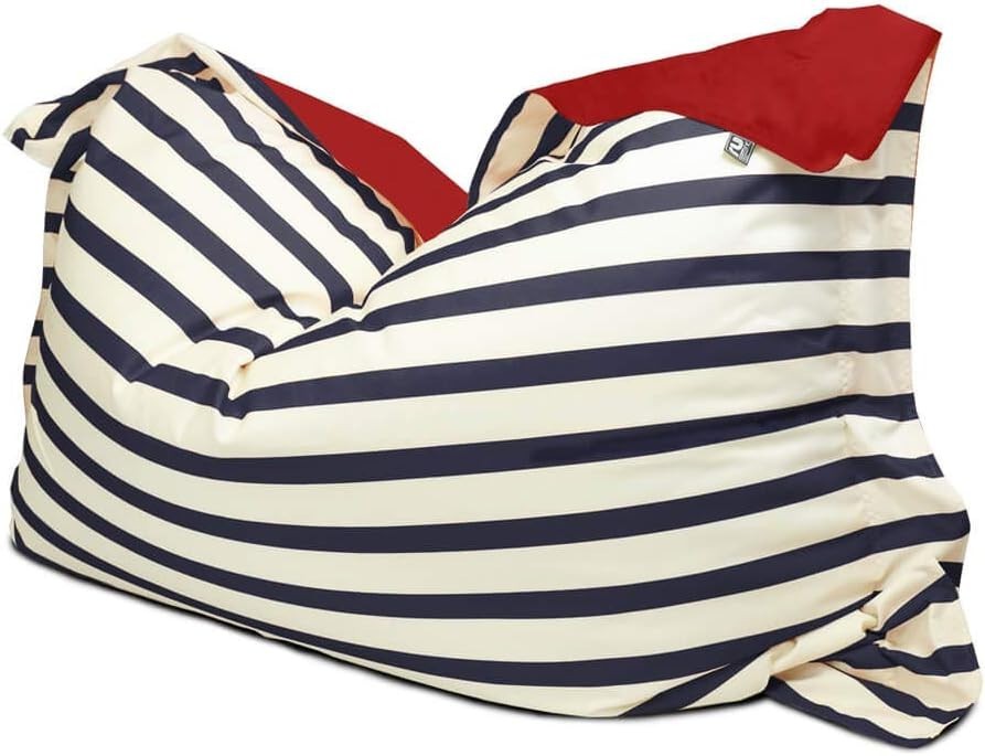 Navy Striped Giant Outdoor Bean Bag Chair Cushion Water Resistant Lounger