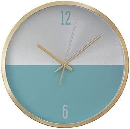 Modern Wall Clock Silver Blue Round 30cm Quiet Quartz Stylish Home Bedroom Decor