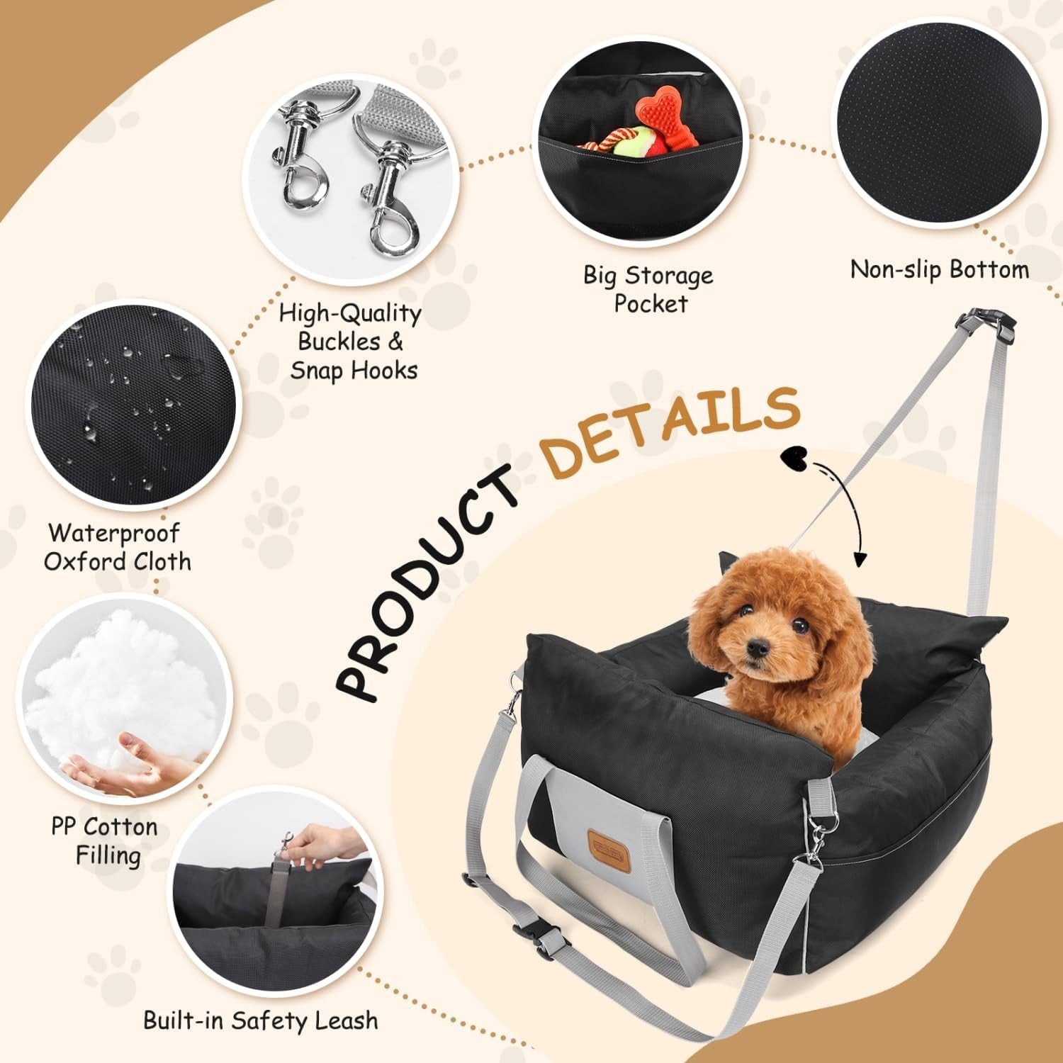 Waterproof Dog Booster Car Seat Washable Travel Bed Safety Leash