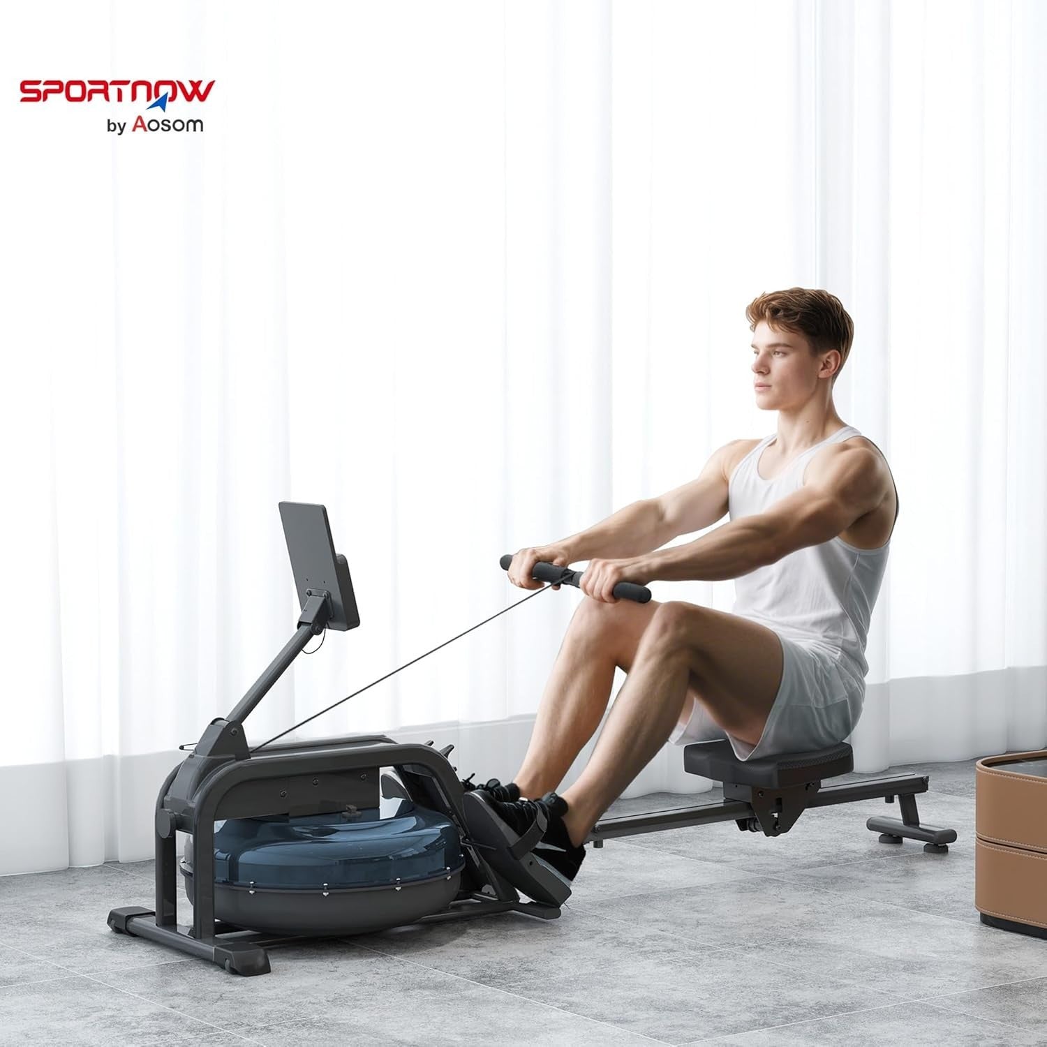 Water Rowing Machine 6-Level Resistance LCD Rower Vertical Storage Home 135KG
