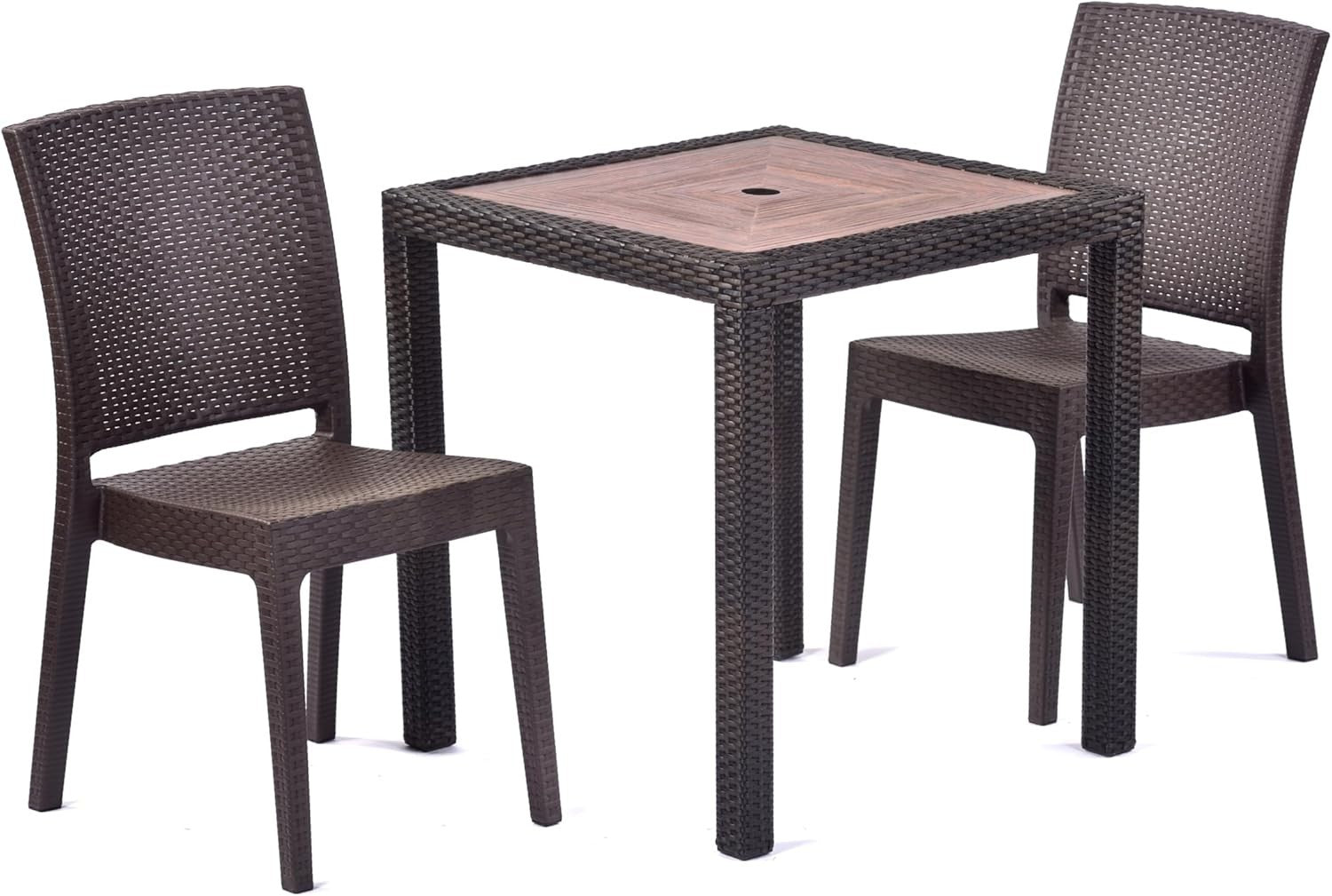 Rattan Effect Side Chair Stackable Outdoor Garden Patio Polypropylene Seat