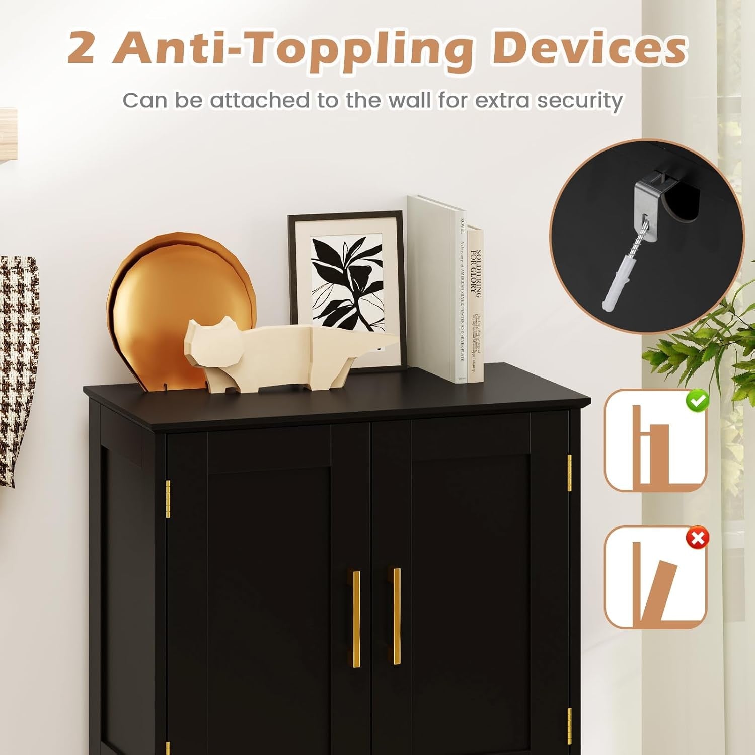 Black 4 Door Storage Cabinet Freestanding Cupboard with Adjustable Shelves 110cm
