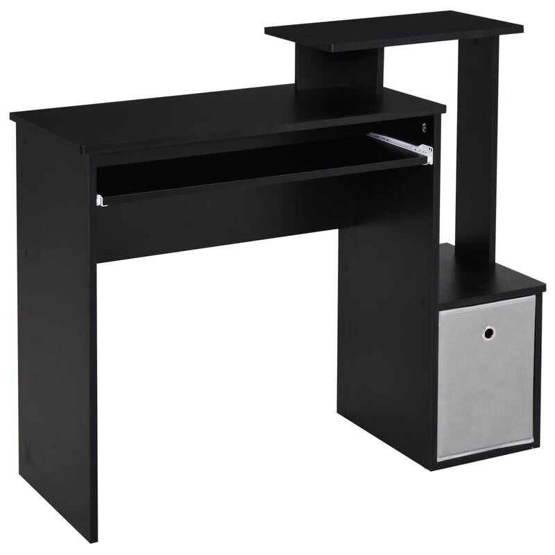 Black Computer Desk with Keyboard Tray & Storage Drawer – Home Office