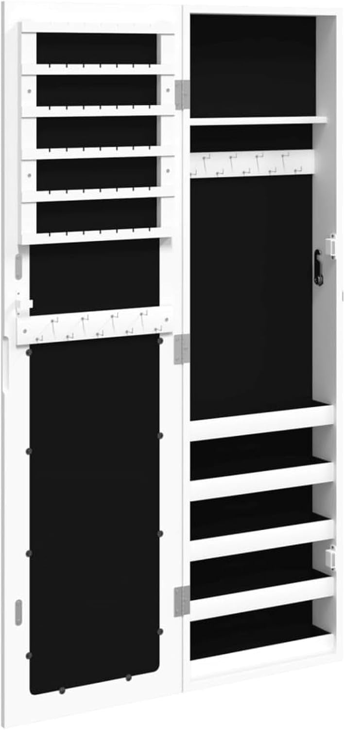 White Wall Mounted Mirror Jewelry Cabinet Lockable Slim Organizer Storage