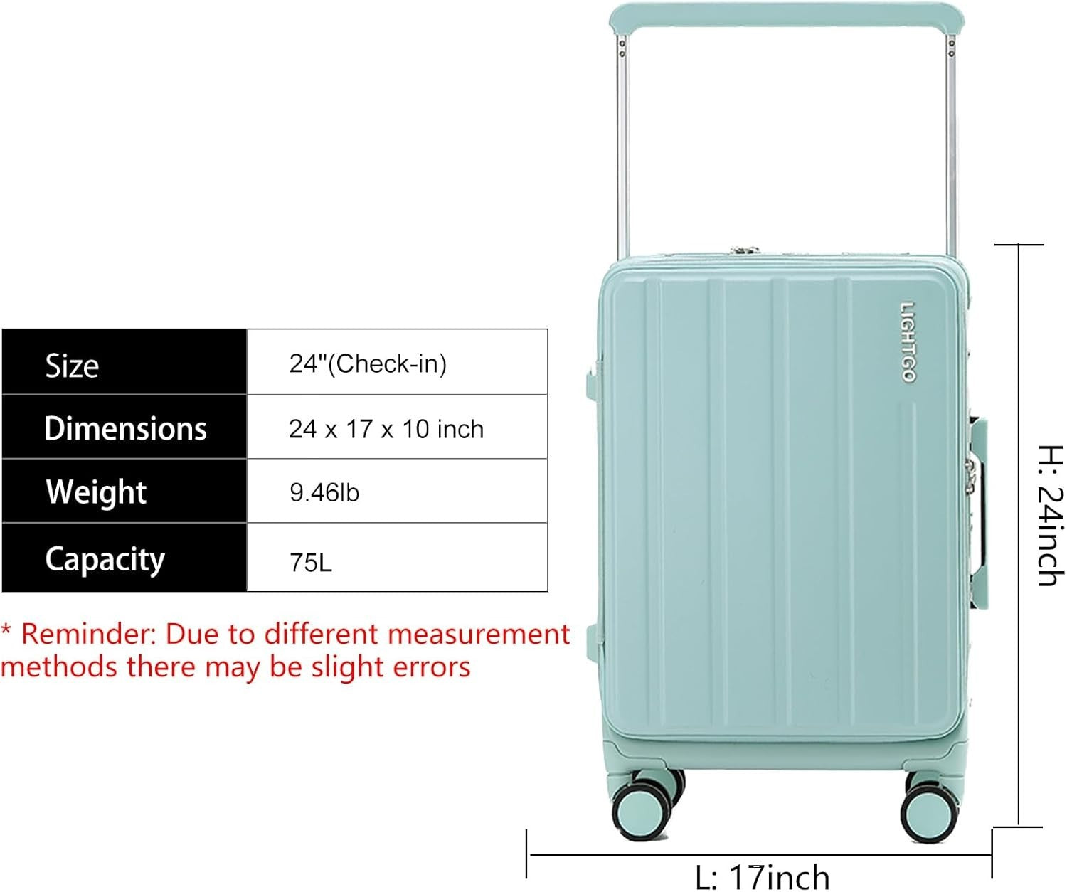 24” Dual Opening Checked Suitcase Front & Back Access Hard Shell
