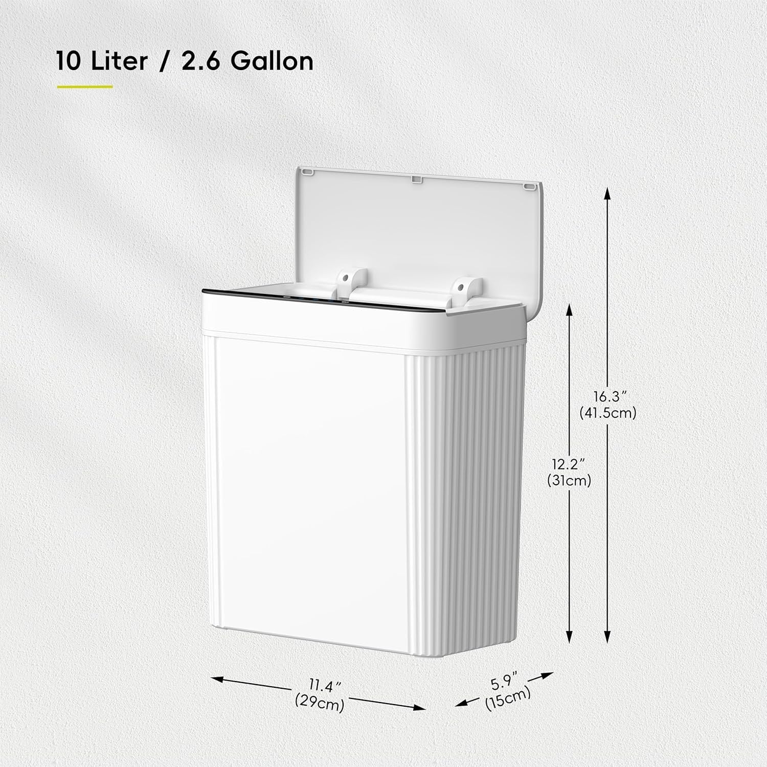 10L Slim Touchless Bathroom Bin Motion Sensor Waterproof White