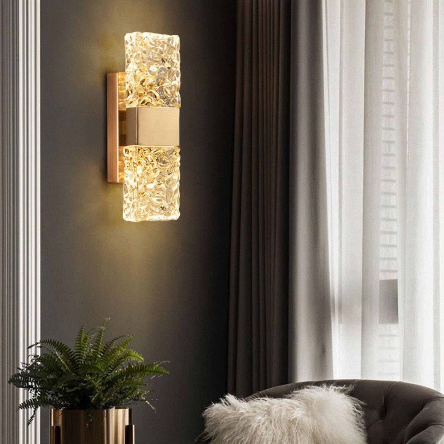 Modern Gold Crystal Wall Sconce Light LED Bedroom Living Room Lamp