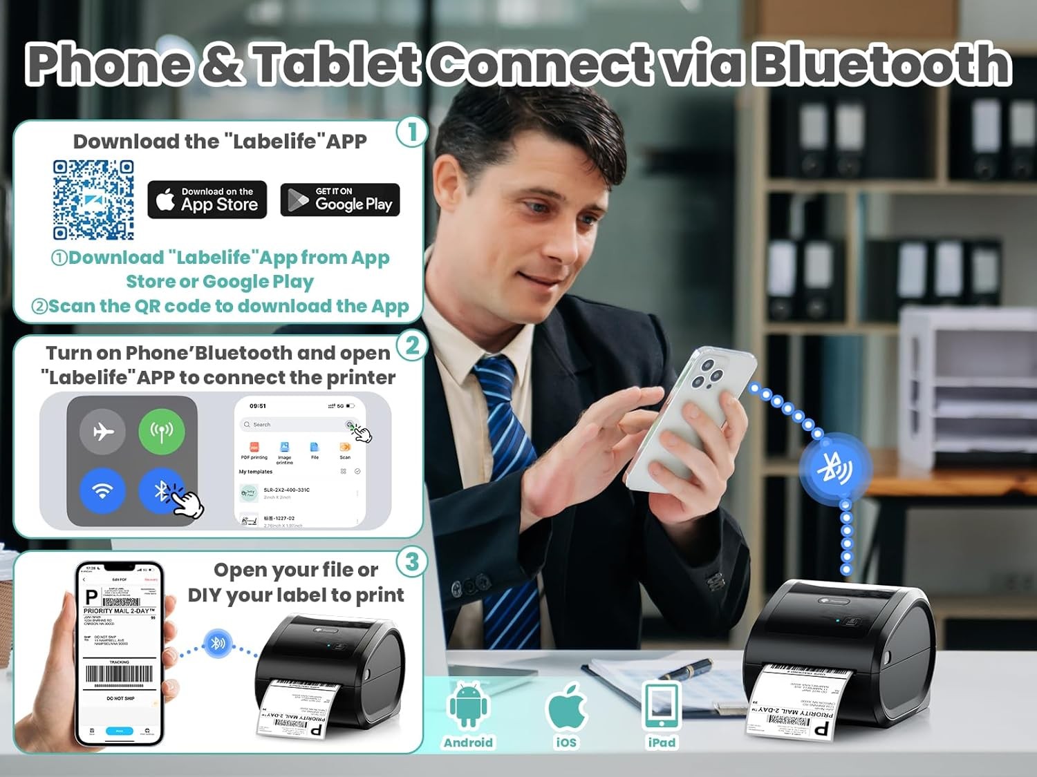 Bluetooth 4x6 Shipping Label Printer Thermal Wireless