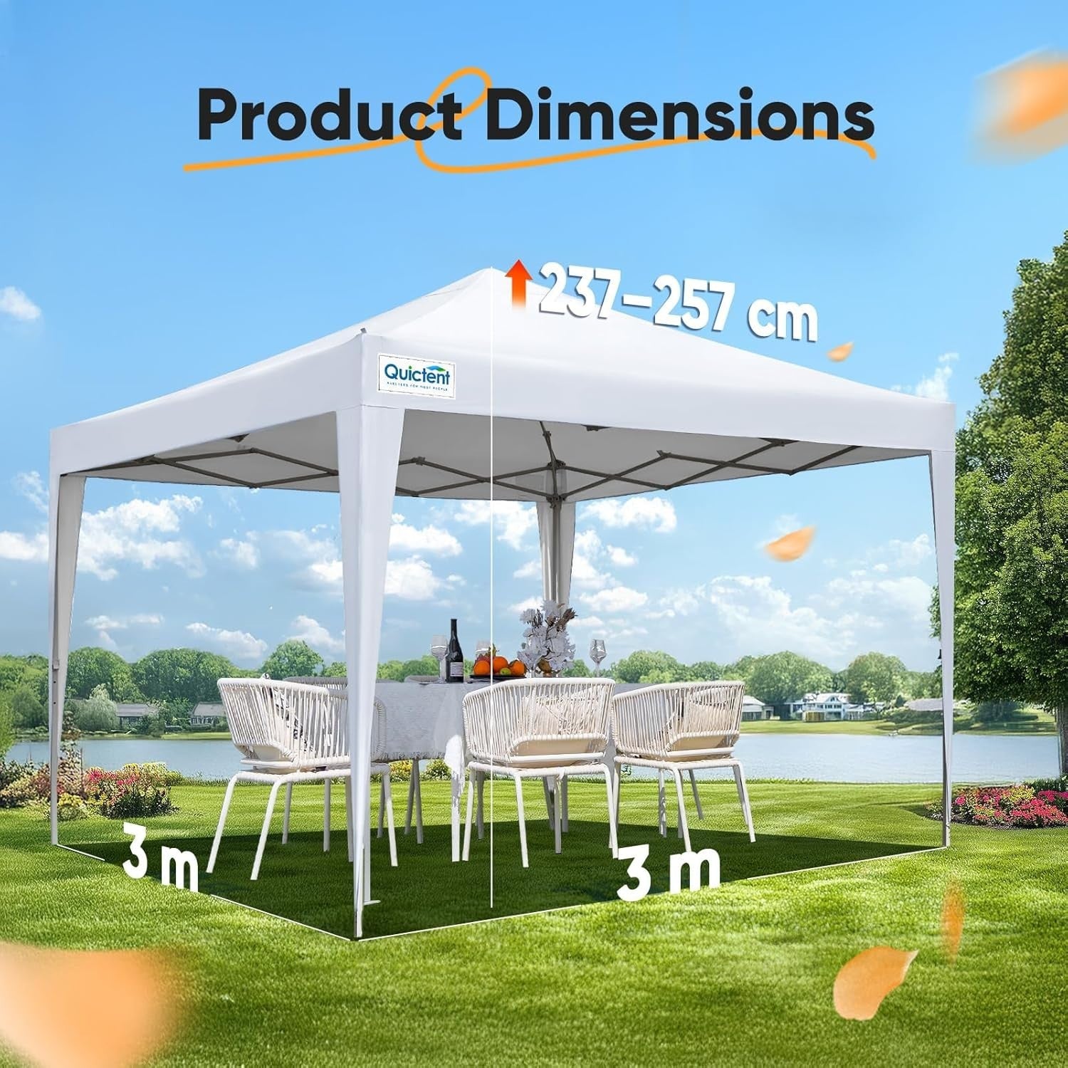 3x3M White Pop Up Gazebo With Removable Sidewalls Outdoor Tent