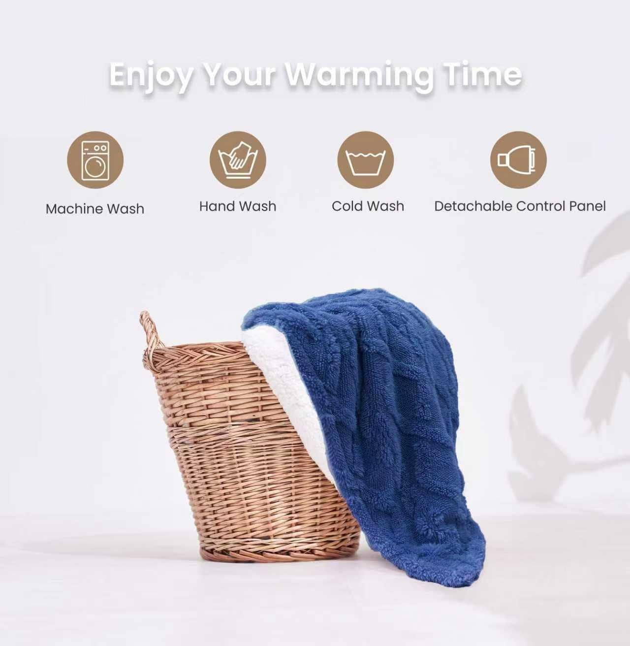 Electric Heated Throw Blanket Soft Large 9 Heat Timer Washable 130x160cm