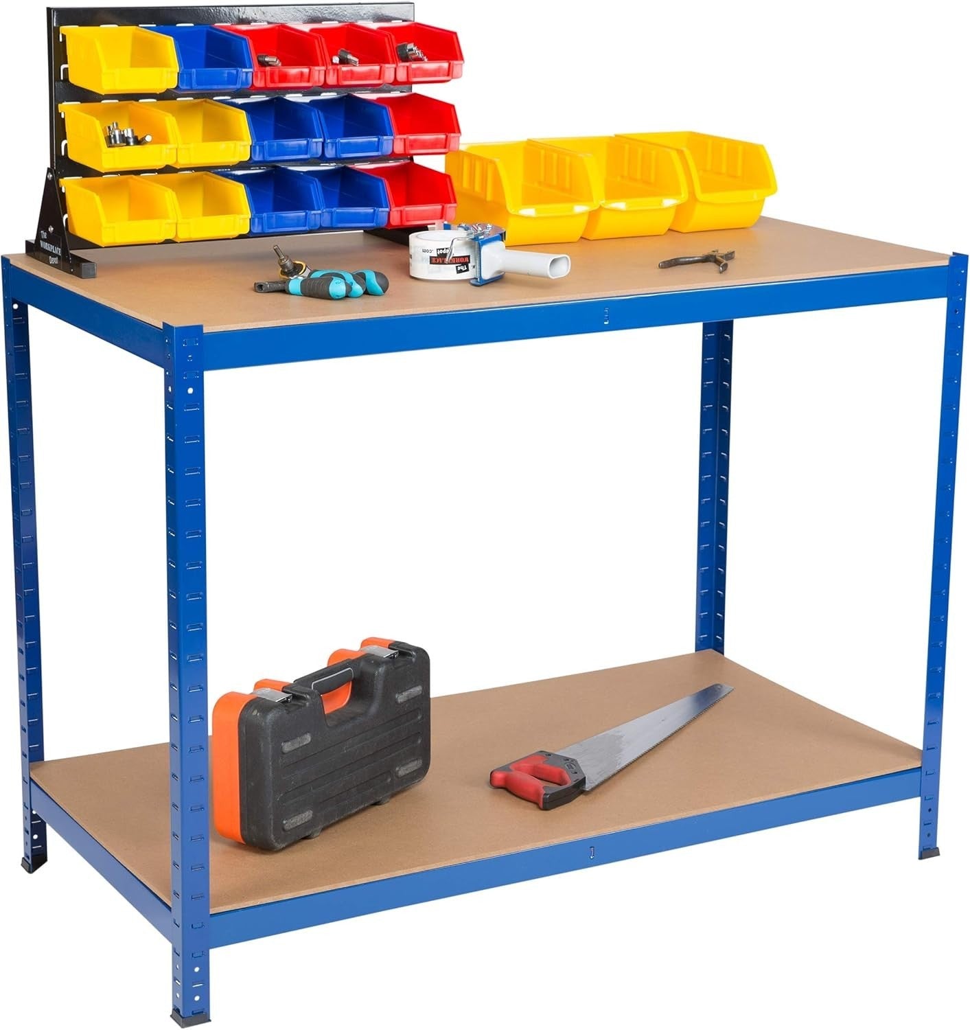 Heavy Duty Garage Workbench 300kg Steel Frame MDF Top 1200mm Wide Storage Shelf