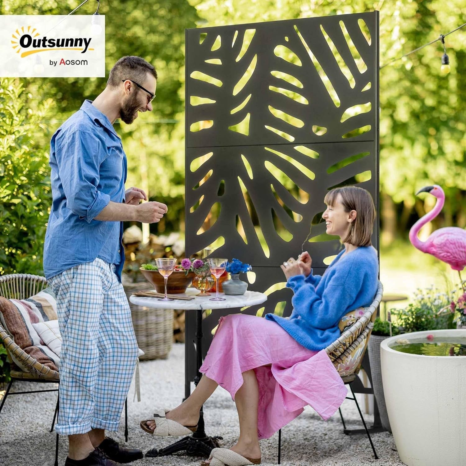 Garden Privacy Screen Freestanding Metal Divider Outdoor Decor Large Leaf Panel